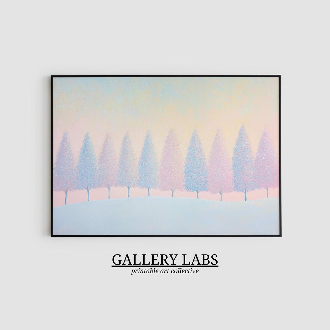 Pastel Pink Pine Forest Snow Dawn Row Trees Winter Wall Art Poster - Image 2