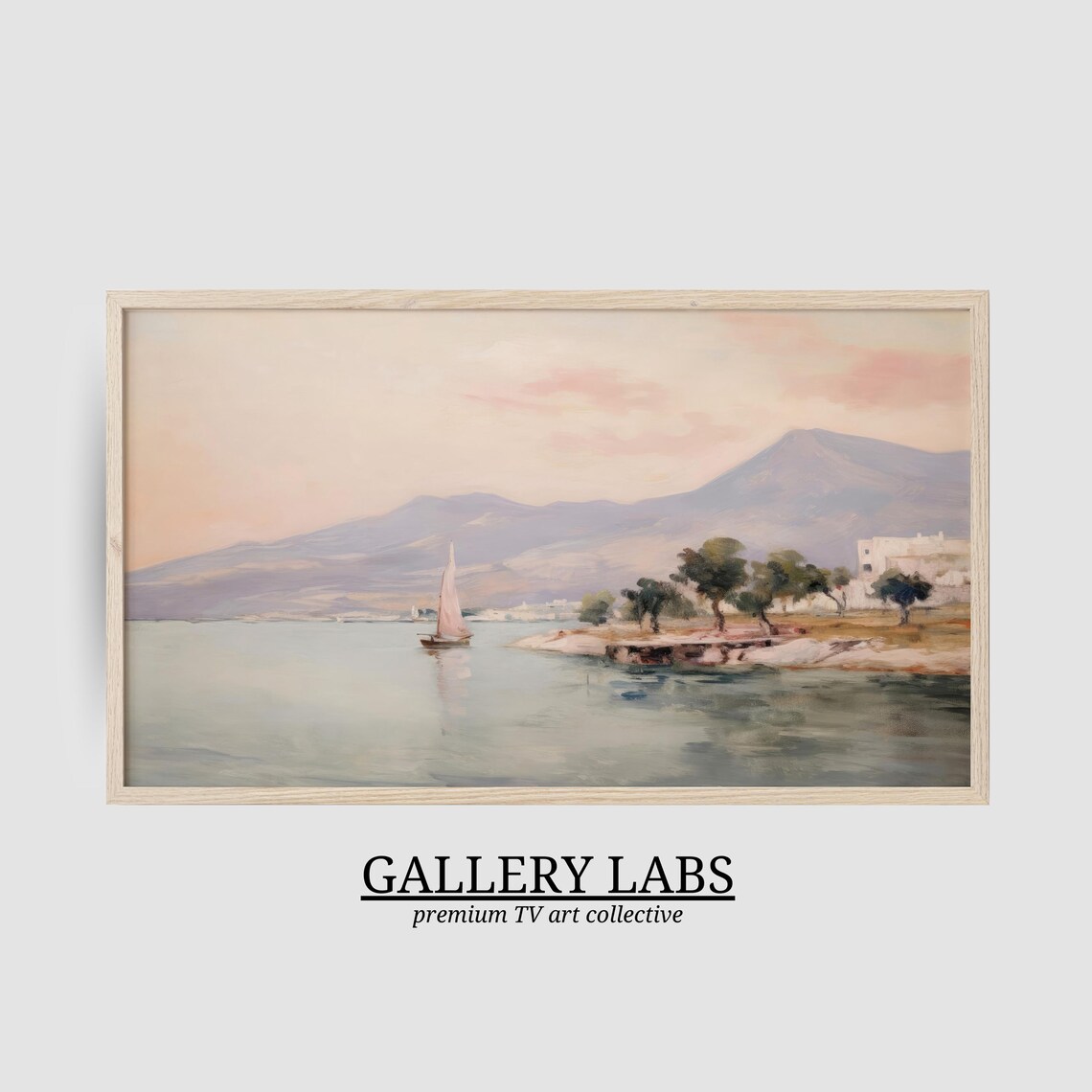 Vintage Sailboat Coastal Painting Muted Pink Seaside Harbor Wall Art Poster - Image 2