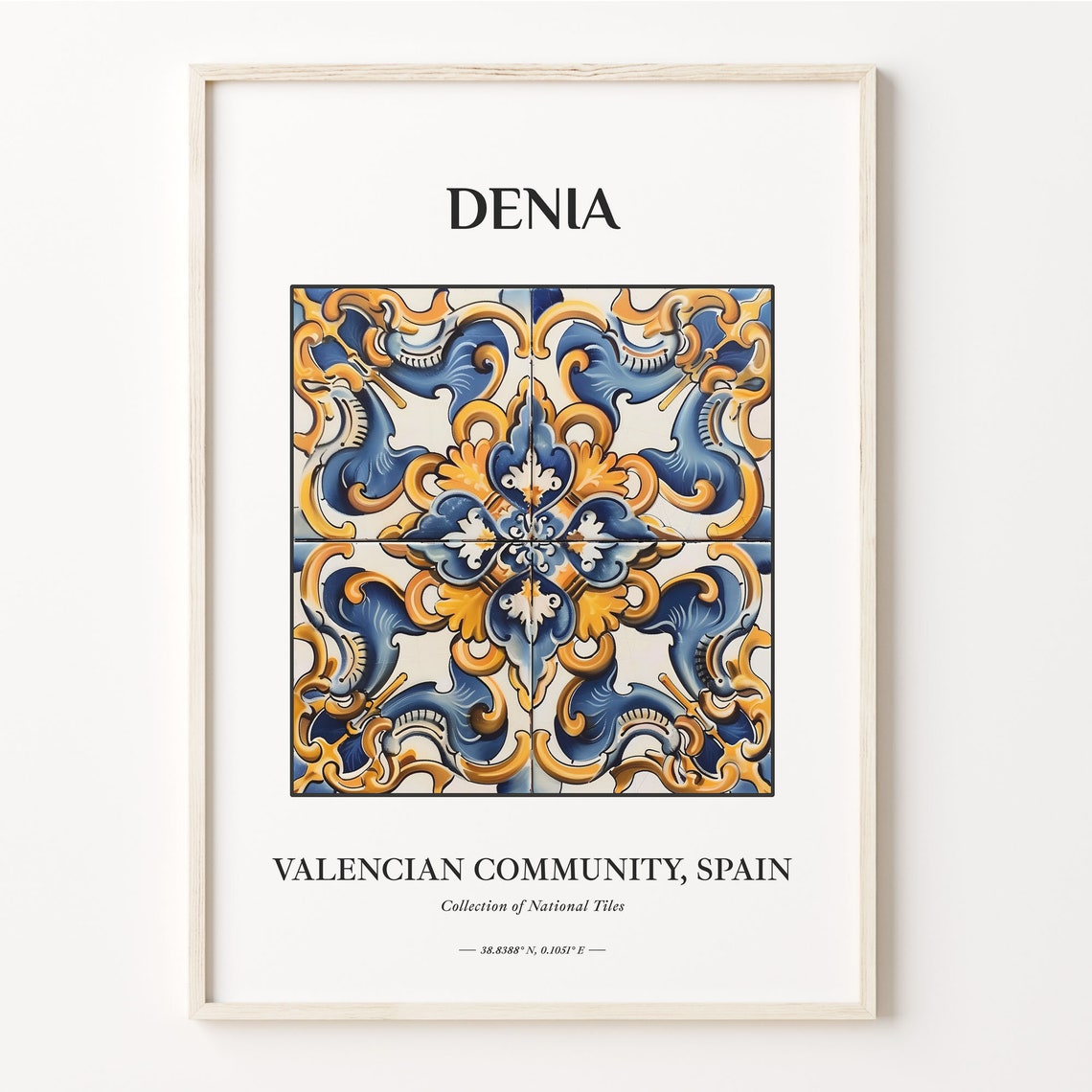 Denia Spain Valencian Blue Yellow Symmetric Tile Pattern Poster