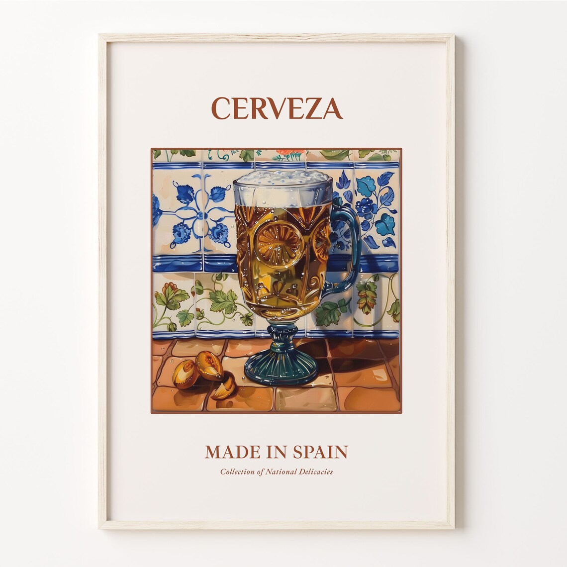 Cerveza Spanish Beer Glass Mug Foamy Ceramic Tile Art Poster