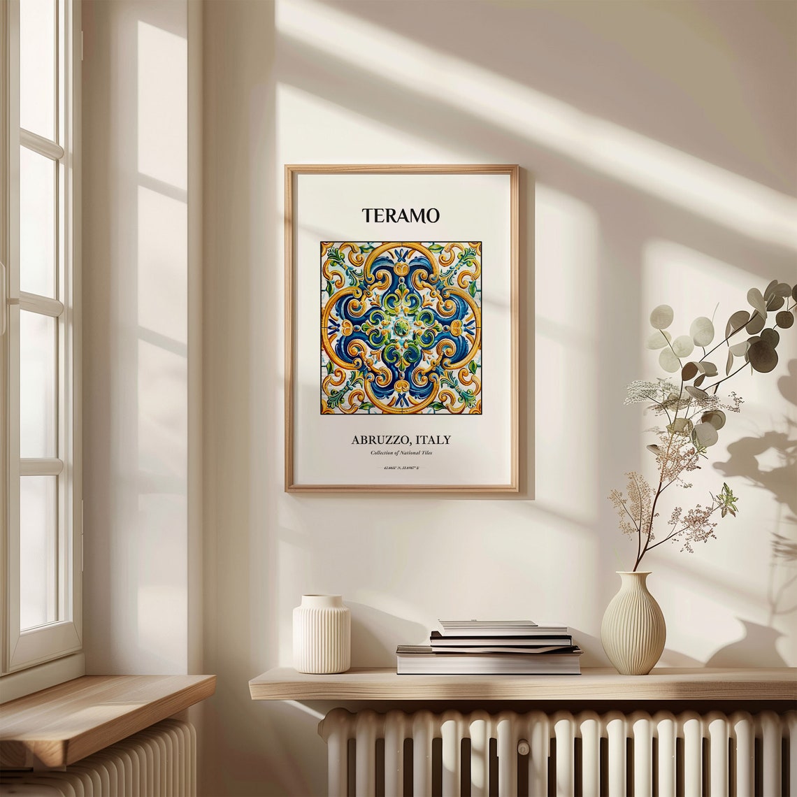 Teramo Abruzzo Italy Tile Poster with Blue Gold Scroll Pattern - Image 3