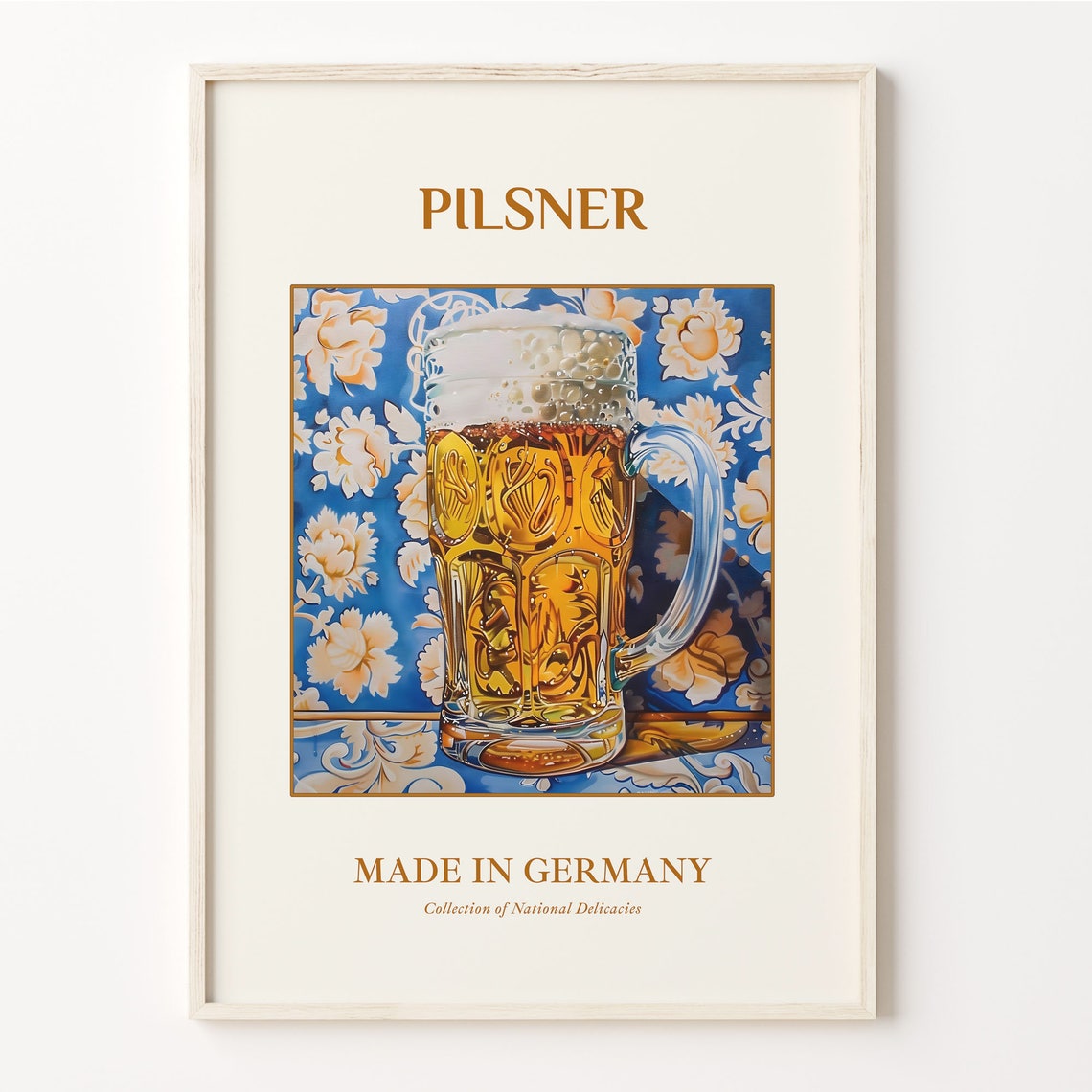 Pilsner German Beer Stein Floral Tile Bar Kitchen Decor Poster