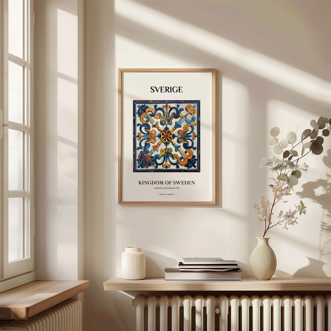 Sverige Sweden Viking Style Orange Blue Tile Home Decor Poster - Image 3