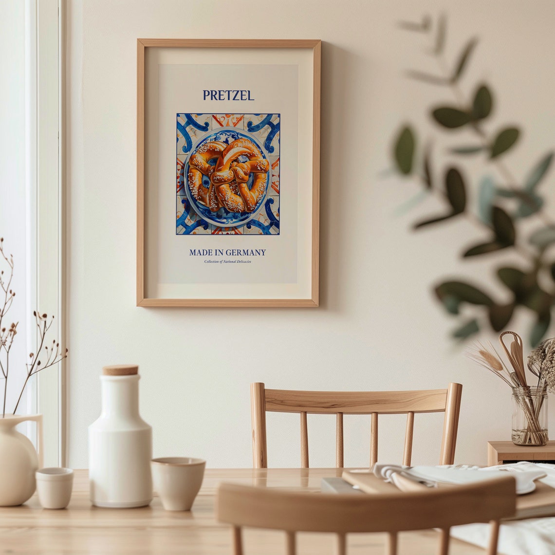 Pretzel German Bakery Salted Knot Blue Tile Kitchen Decor Poster - Image 3