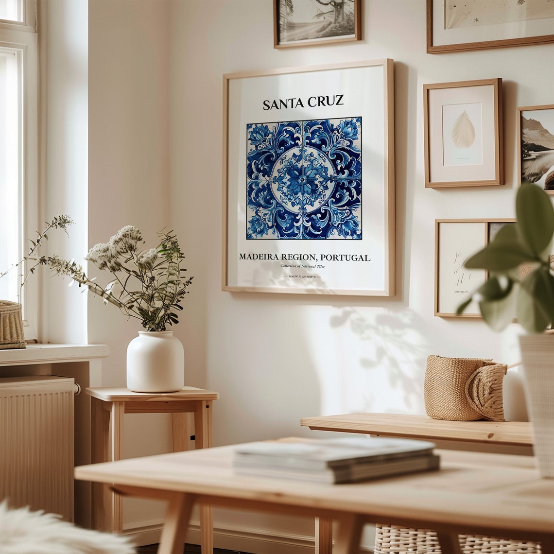 Santa Cruz Madeira Blue White Azulejo Circle Floral Tile Poster - Image 2