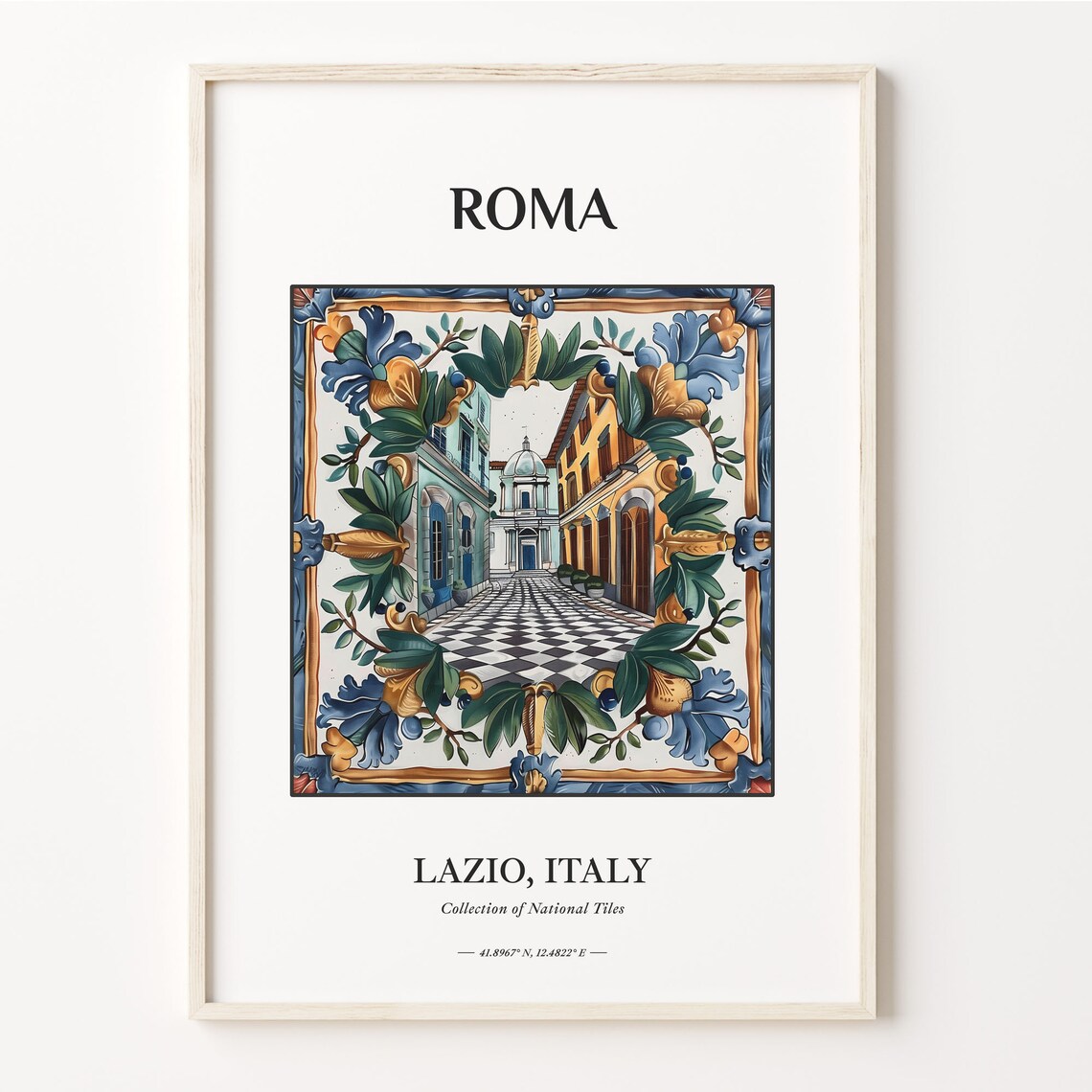 Roma Lazio Italy Tile Poster with Roman Street Scene Artwork