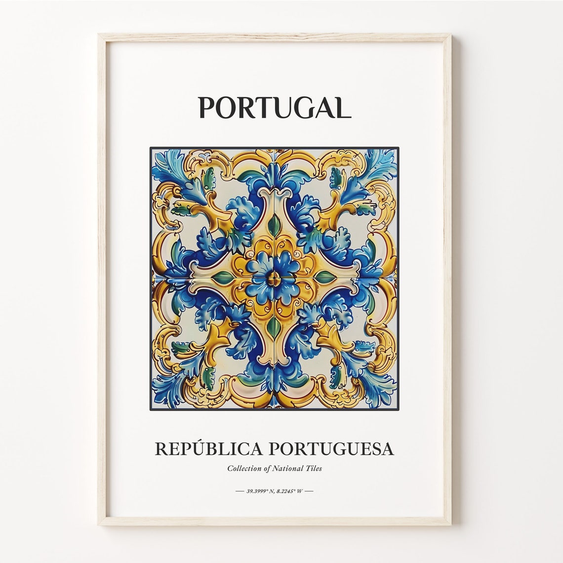 Portugal Blue Gold Baroque Floral Tile Pattern Wall Decor Poster