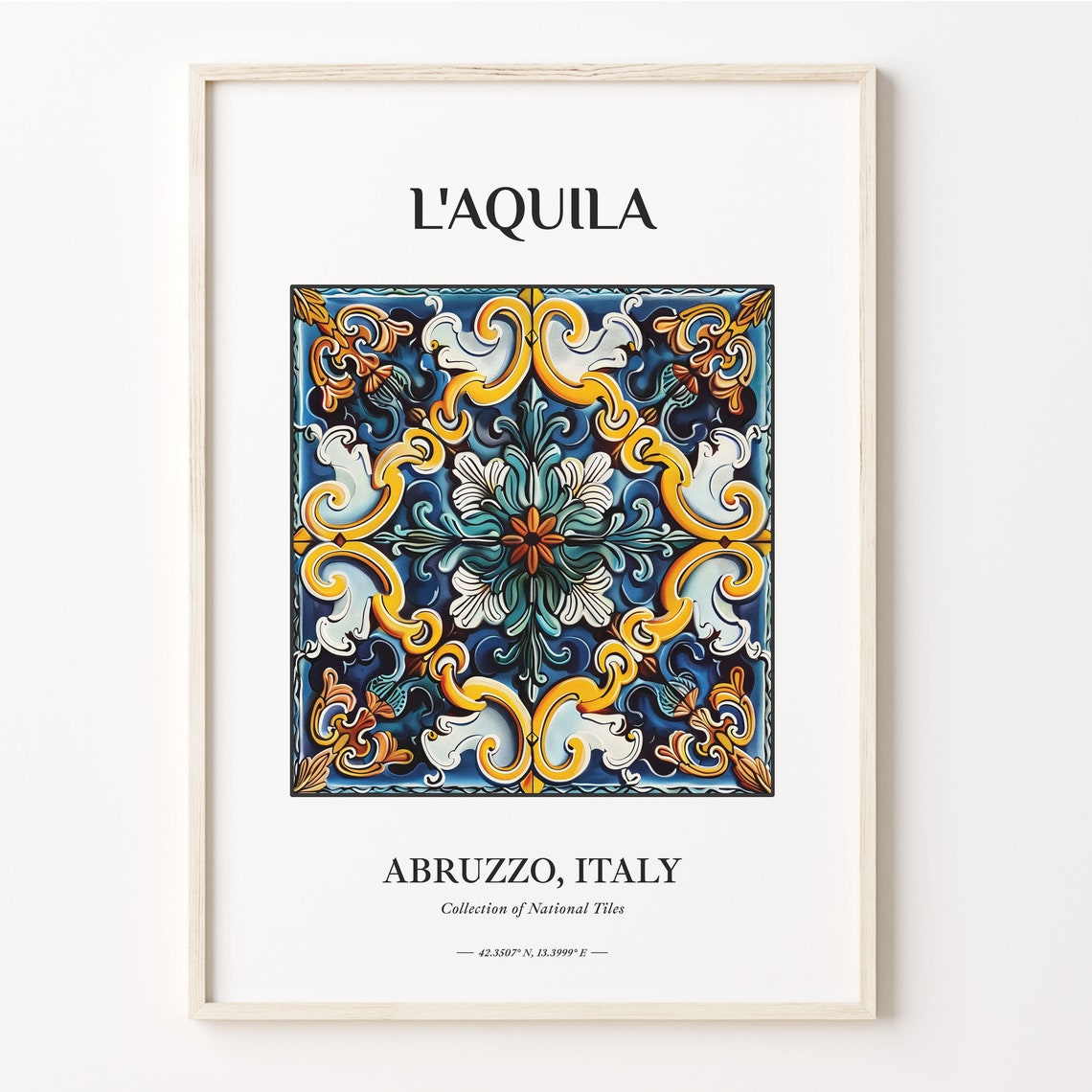 LAquila Abruzzo Italy Blue Gold Green Maiolica Tile Pattern Poster