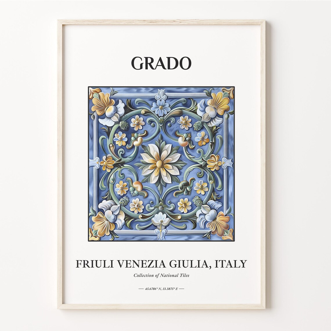 Grado Italy Friuli Venezia Giulia Floral Tile Art Travel Poster