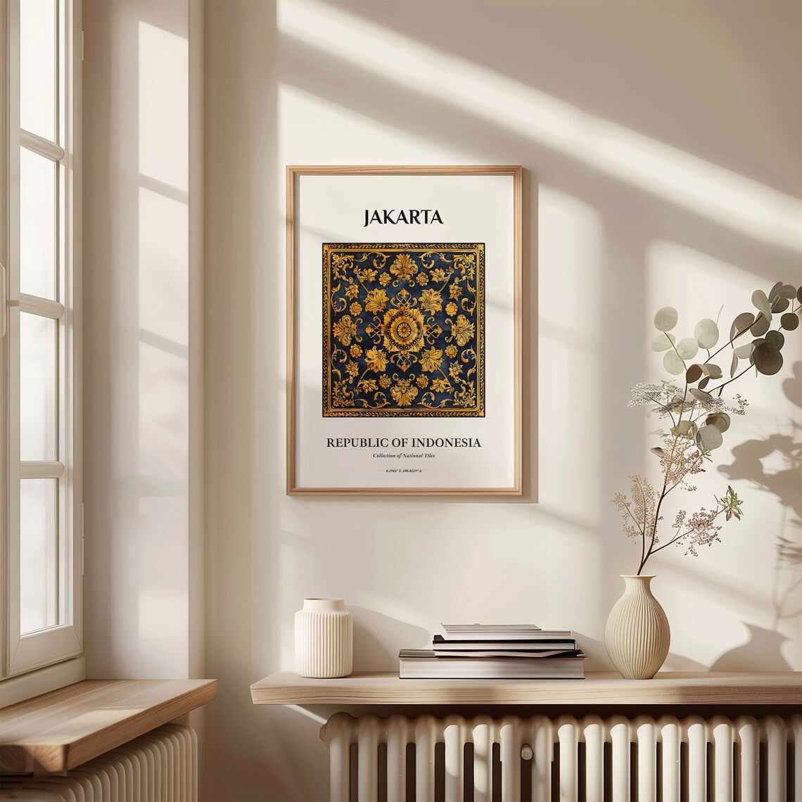Jakarta Indonesia Gold Floral Navy Decorative Tile Art Poster - Image 3