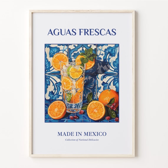 Aguas Frescas Print Poster Maiolica Tile Art Traditional Mexican Beverage Wall Decor For Kitchen And Bar C32 147