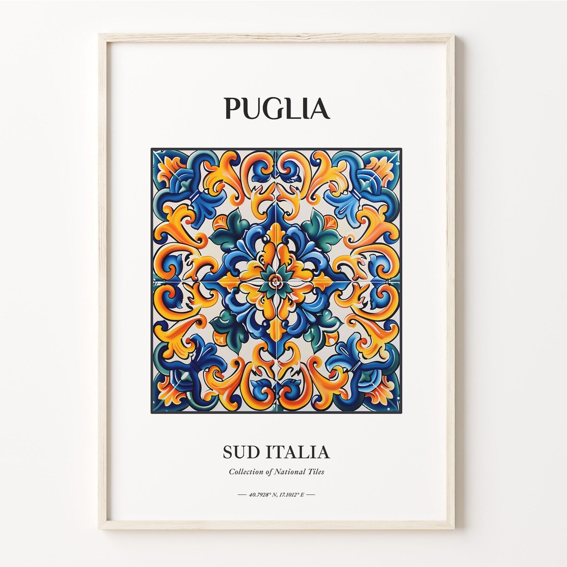 Puglia Southern Italy Blue Orange Radial Scroll Tile Art Poster