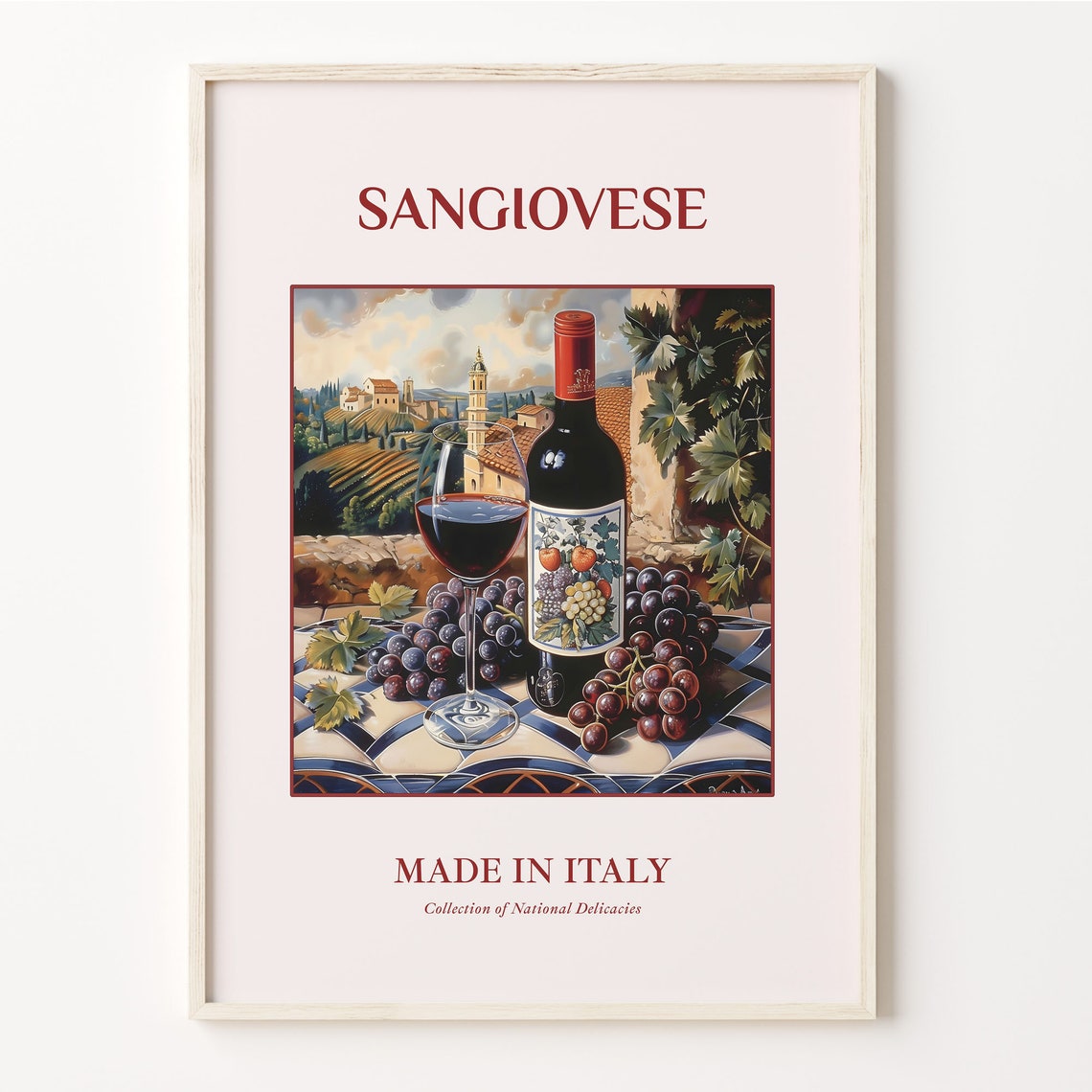 Sangiovese Italian Red Wine Grapes Vineyard Tile Art Kitchen Poster