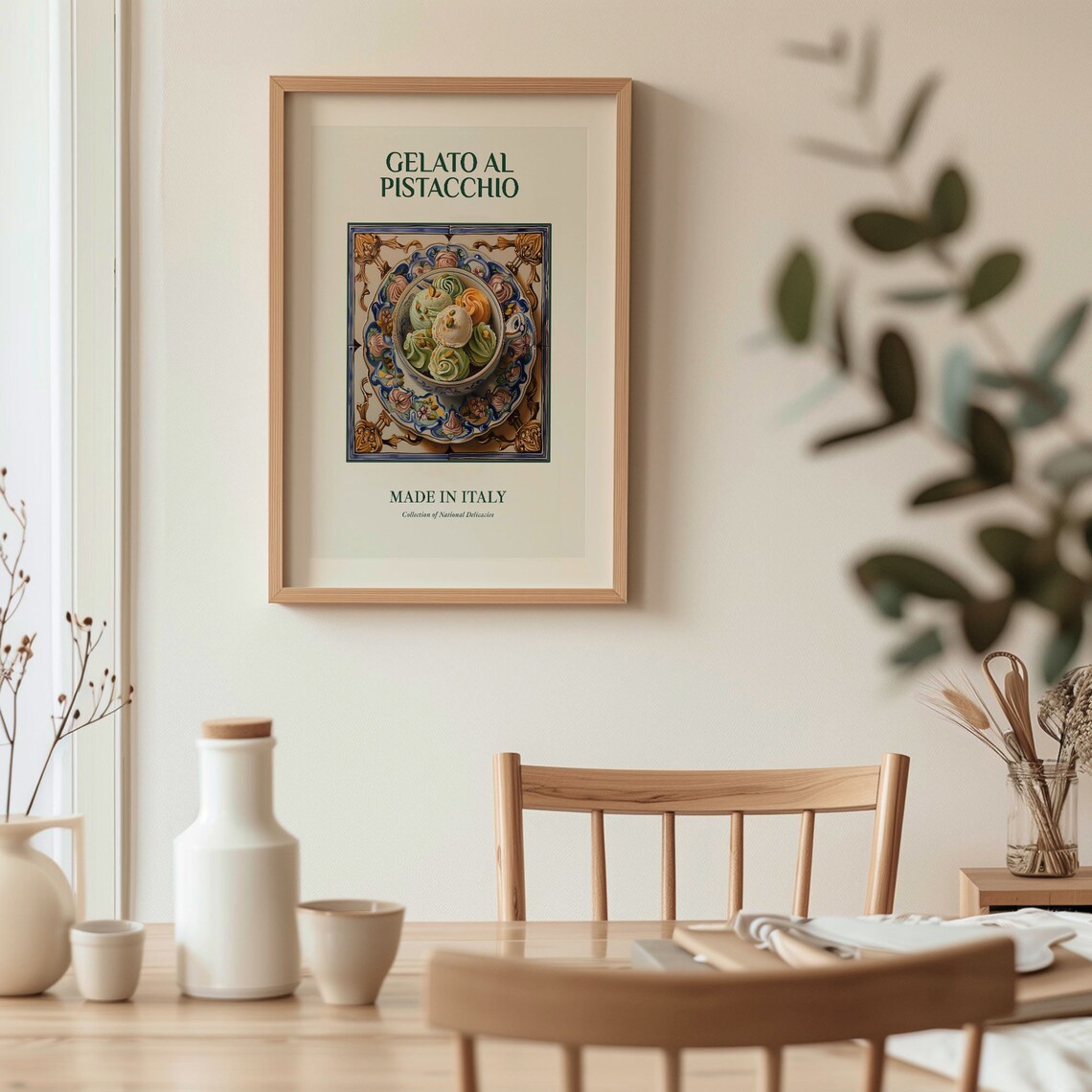 Pistachio Gelato Italian Dessert Maiolica Tile Kitchen Wall Poster - Image 3