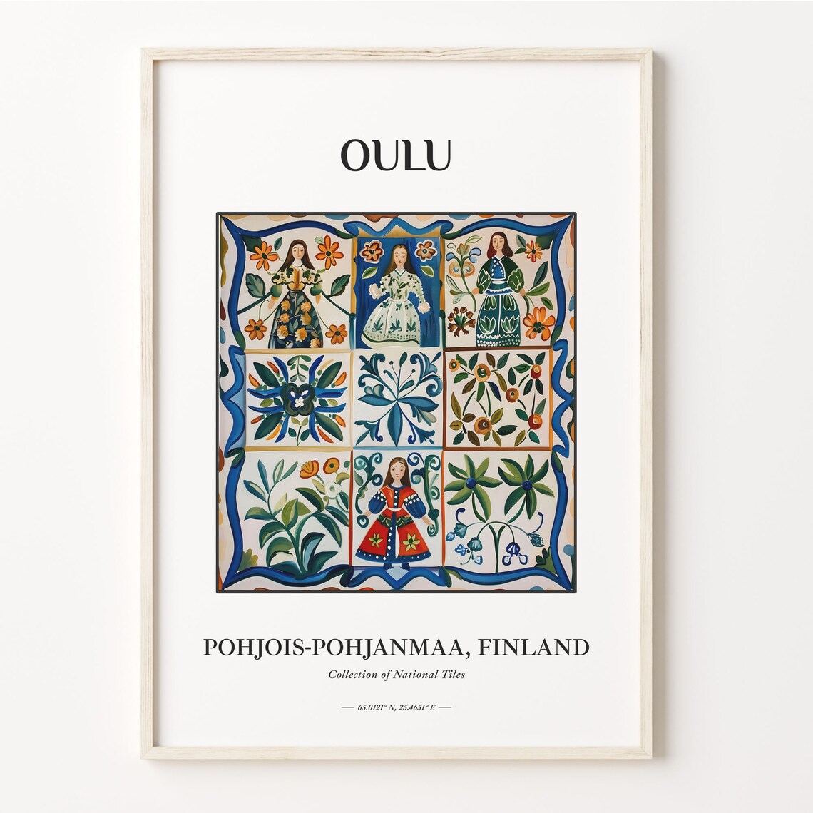 Oulu Finland Folk Art Costume Figures Nine Tile Grid Wall Poster