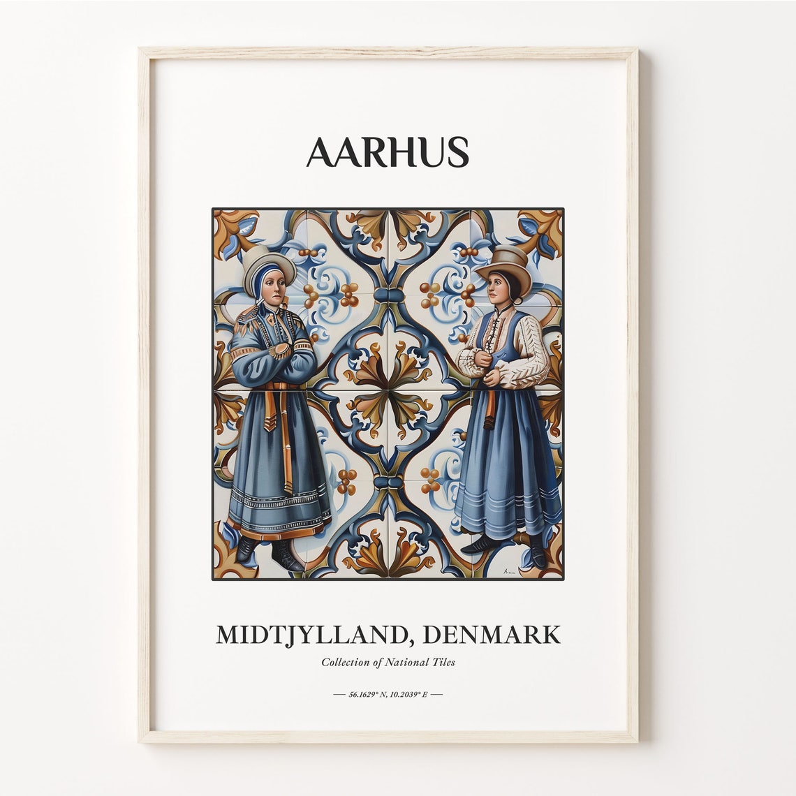 Aarhus Denmark Tile Poster with Women in Folk Costume Dresses