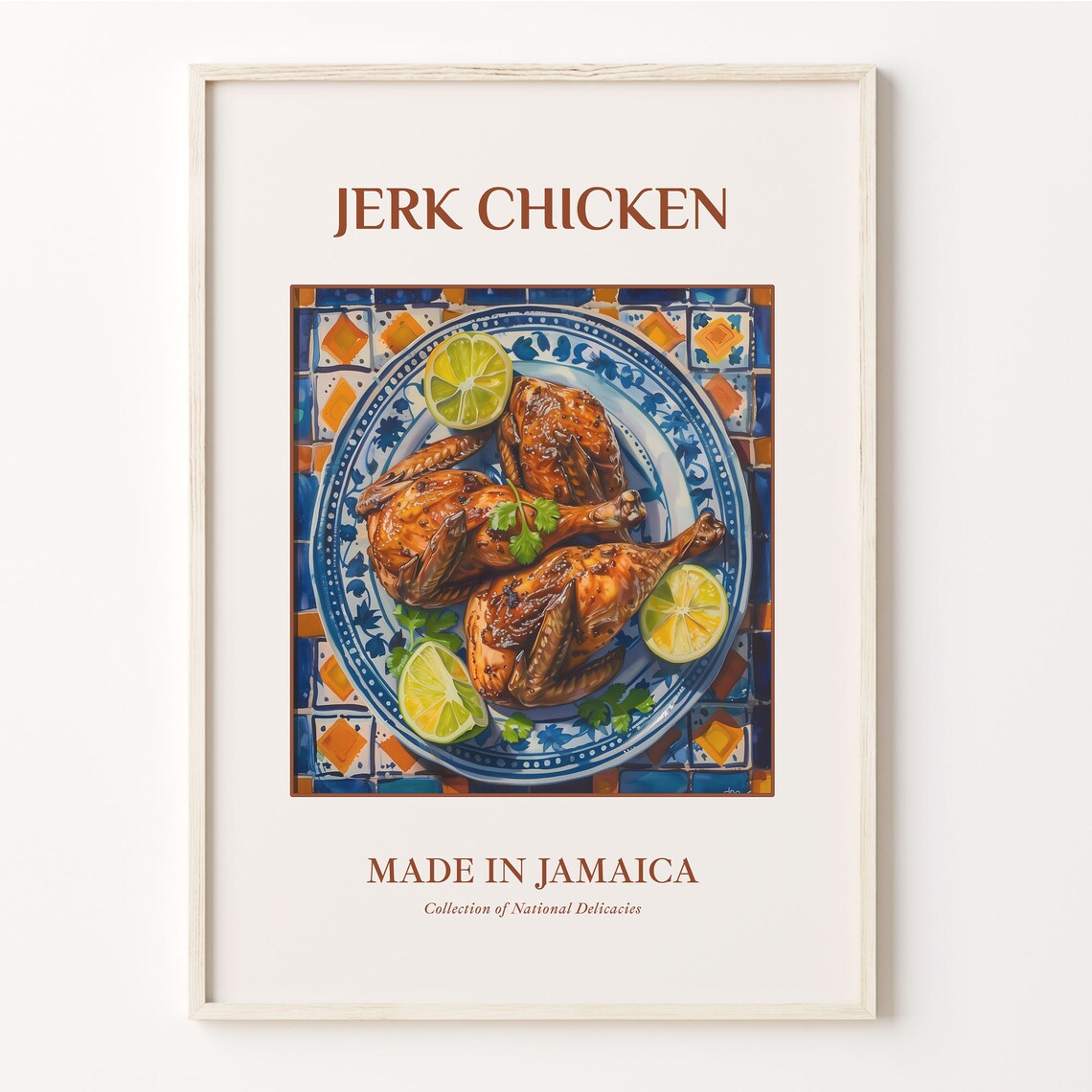 Jerk Chicken Jamaican Lime Plate Spicy Food Kitchen Decor Poster