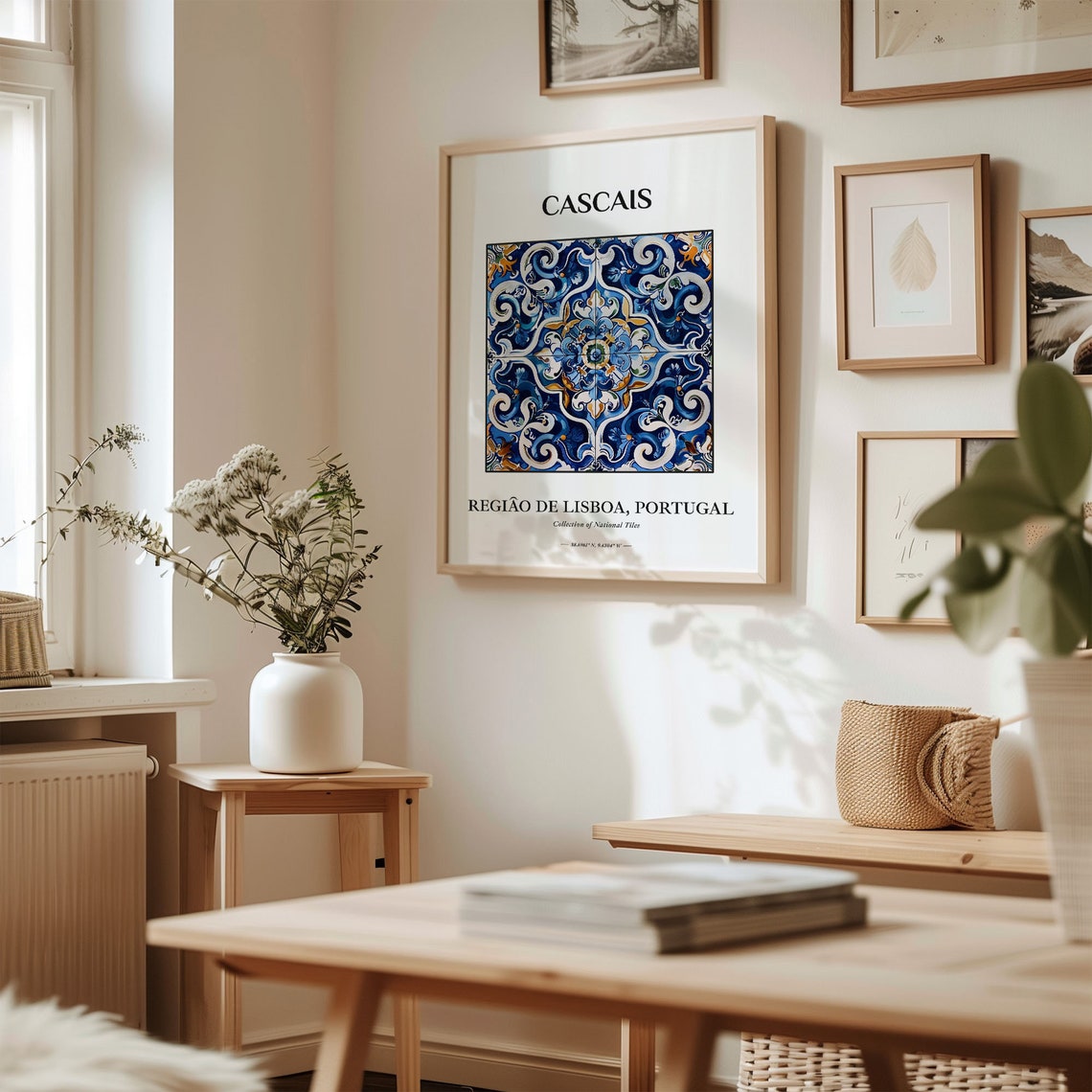 Cascais Portugal Blue White Azulejo Tile Pattern Wall Poster - Image 2