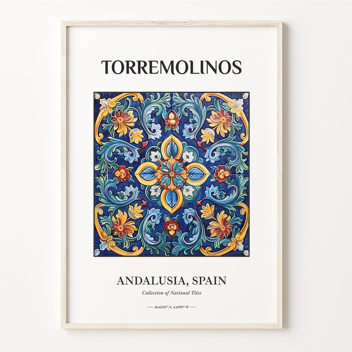 Torremolinos Andalusia Spain Blue Floral Folk Tile Wall Poster