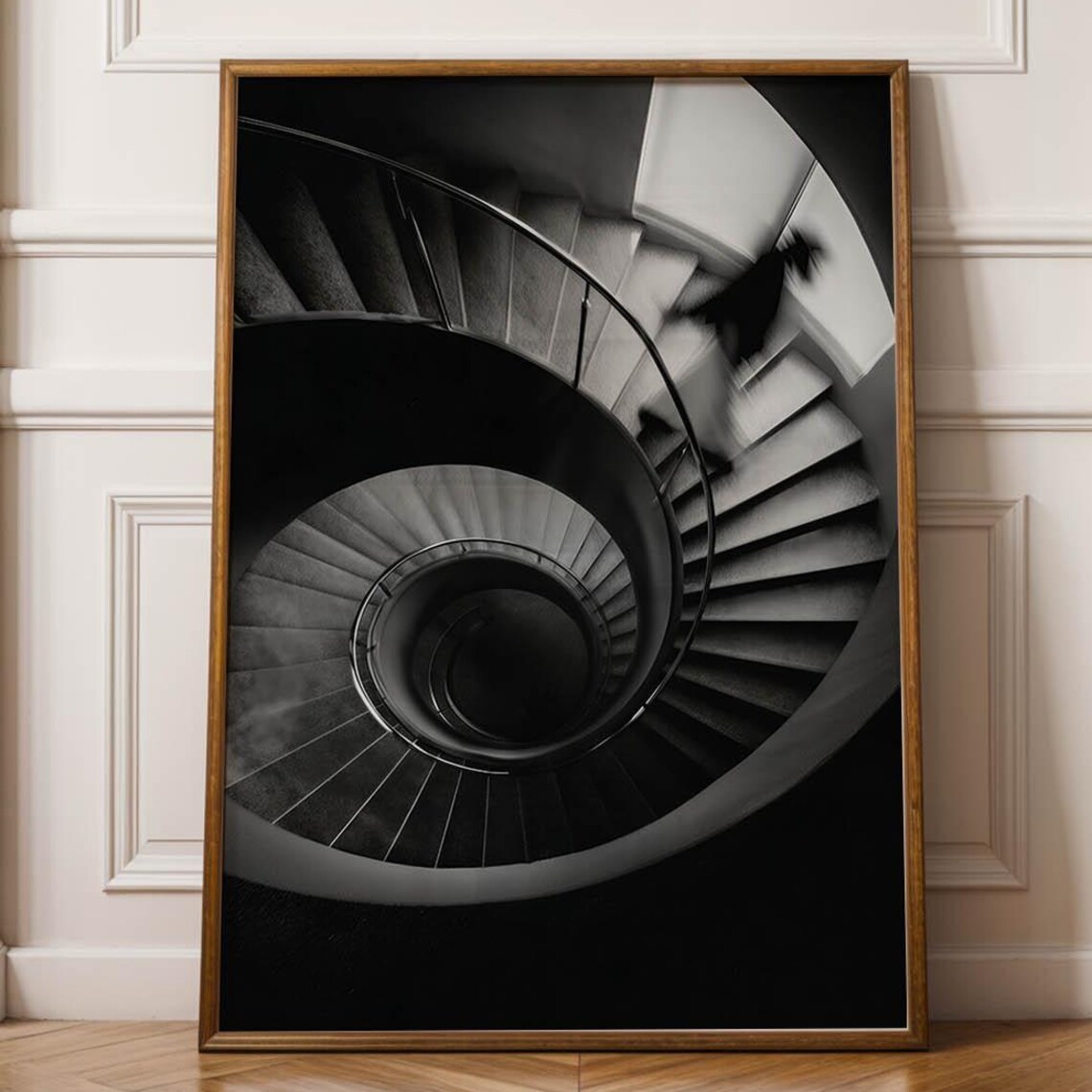 Black and White Spiral Staircase Minimalist Architecture Photo Poster