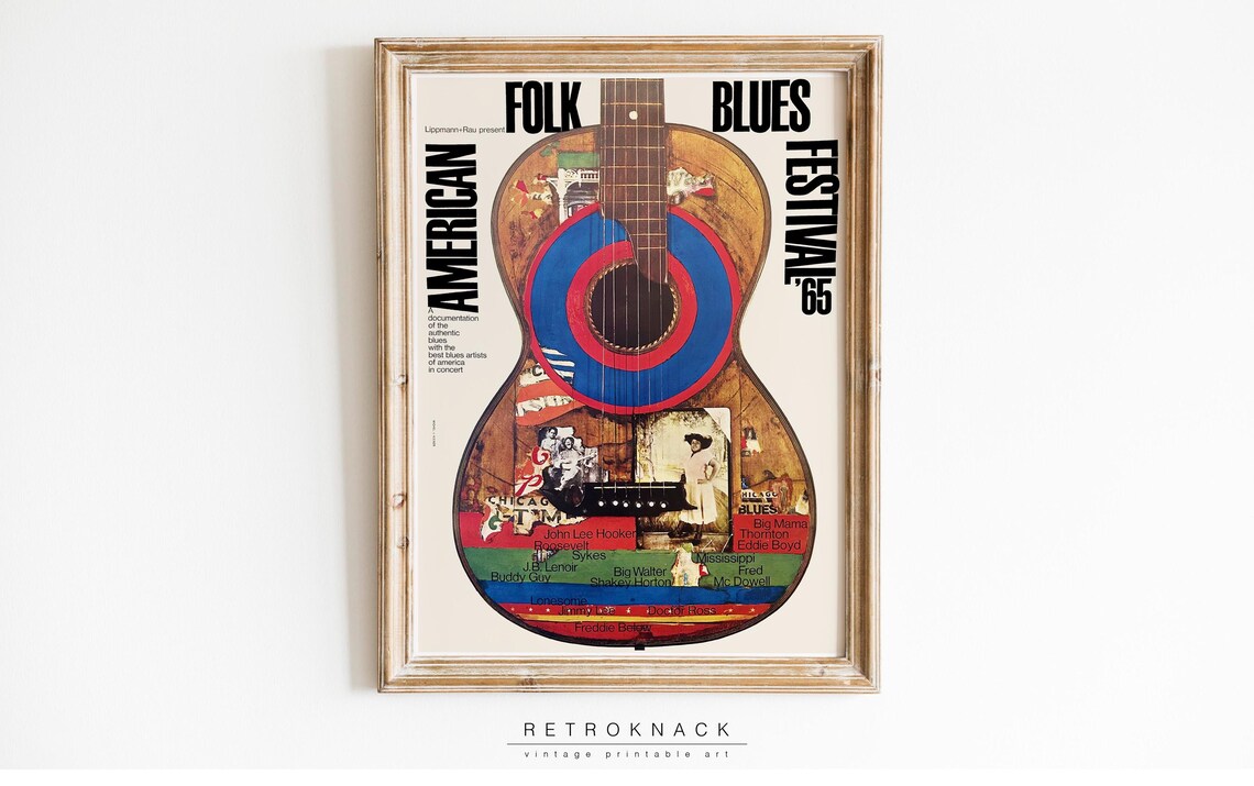 American Folk Blues Festival 1965 Guitar Collage Concert Poster - Image 3