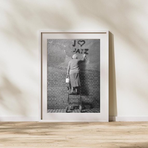 Funny Grandma Spray Painting I Love Jazz Graffiti Black White Poster