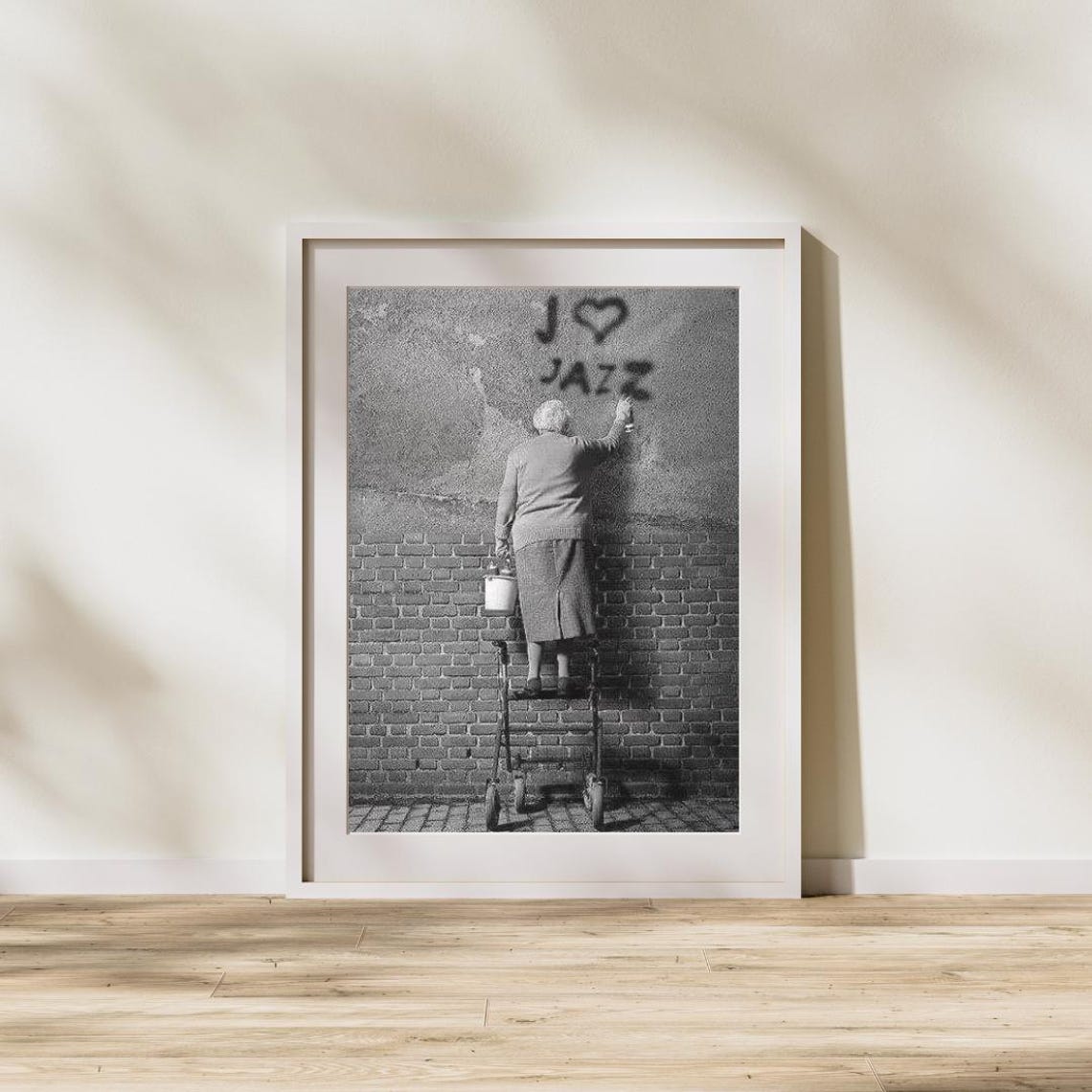 Funny Grandma Spray Painting I Love Jazz Graffiti Black White Poster