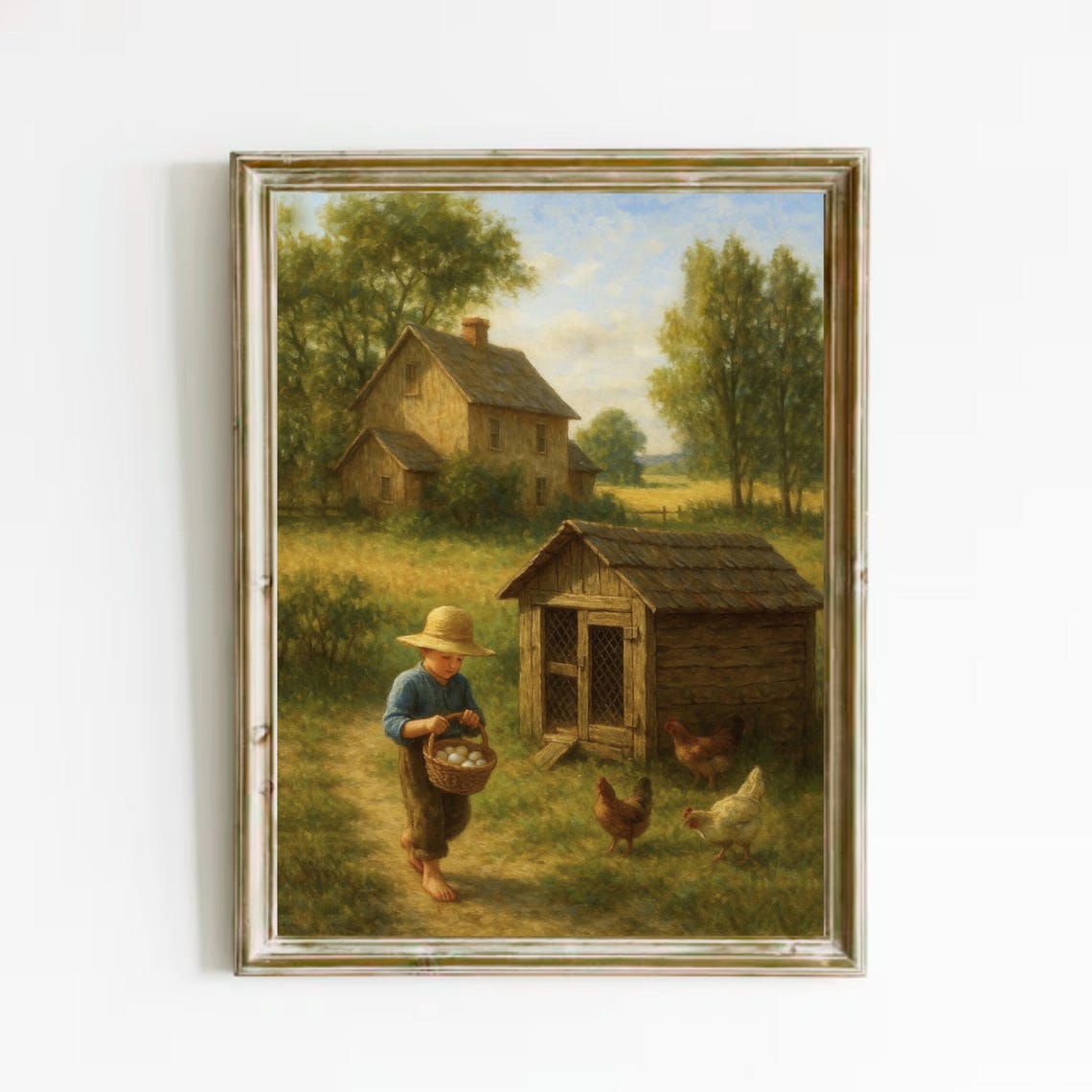 Barefoot Boy Carrying Eggs to the Chicken Coop Country Poster