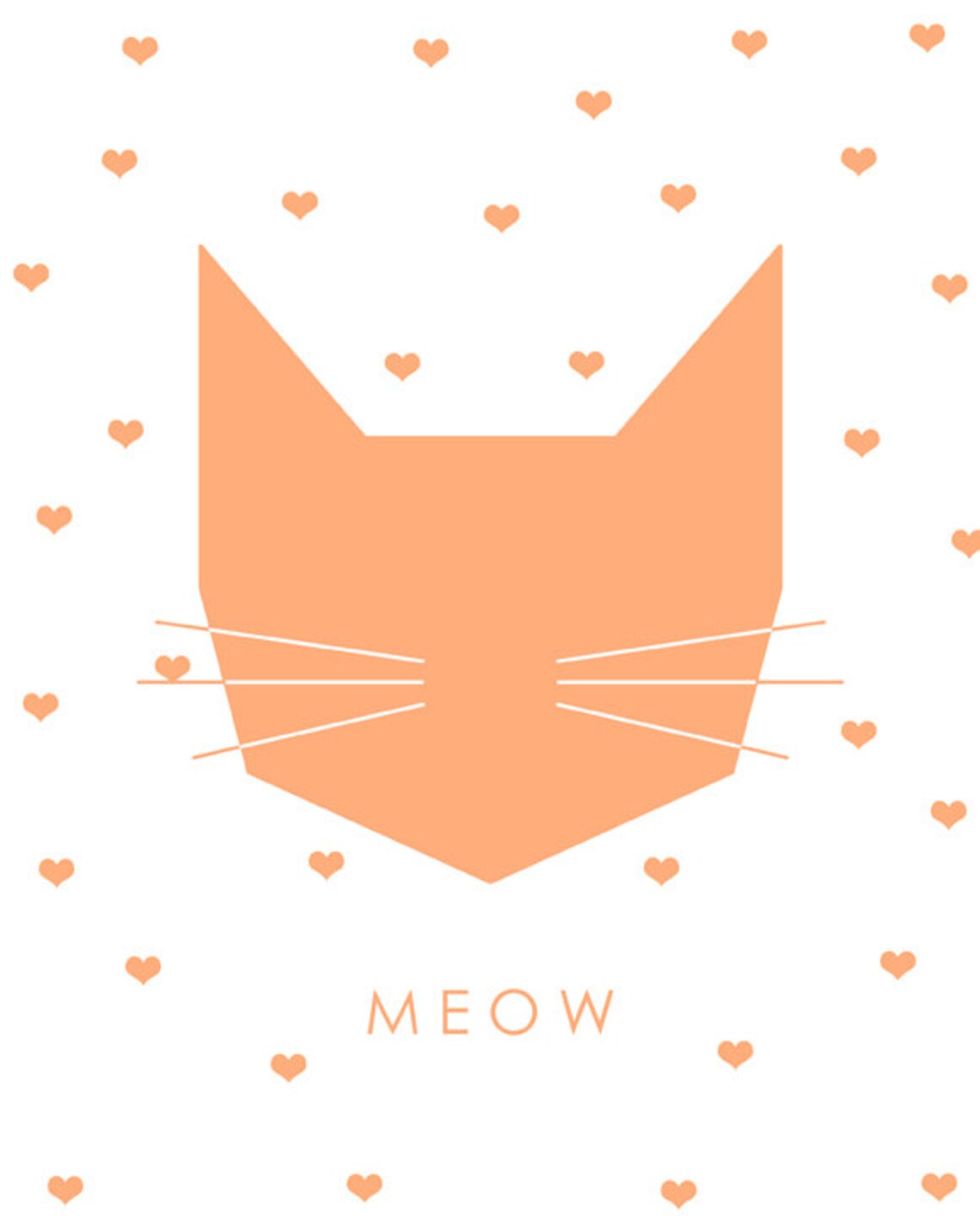 Peach Coral Geometric Cat Face Meow Hearts Modern Nursery Wall Art Poster - Image 2