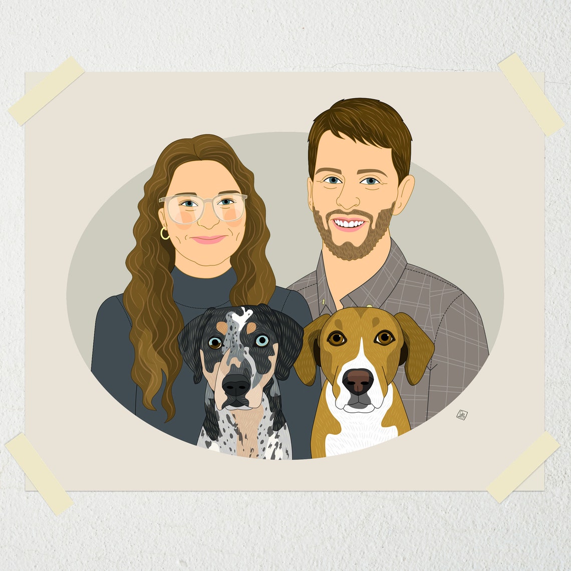 Couple With Two Dogs Custom Family Pet Portrait Illustration Poster - Image 3