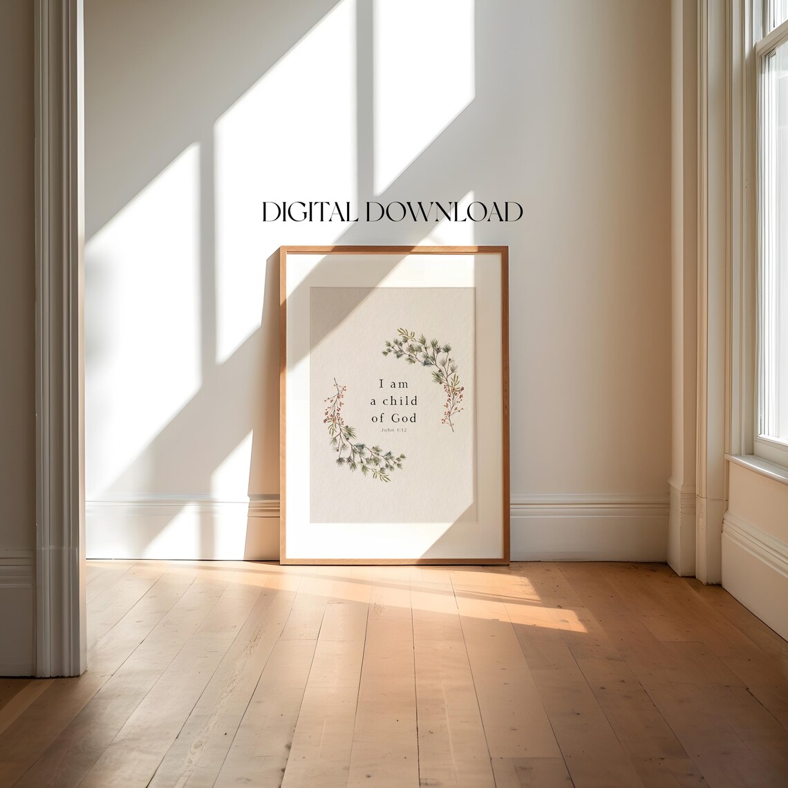 I Am a Child of God John 1:12 Painted Pine Berry Garland Print - Image 6