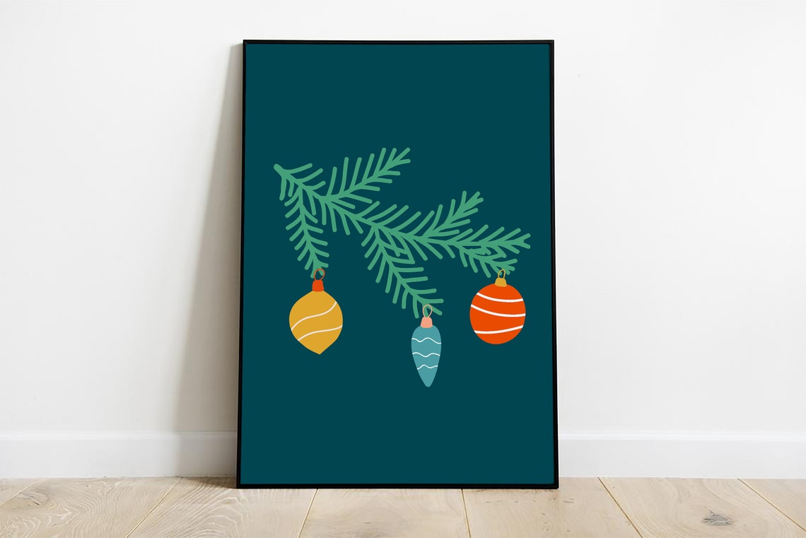 Retro Christmas Pine Branch Ornaments Holiday Wall Decor Poster - Image 2
