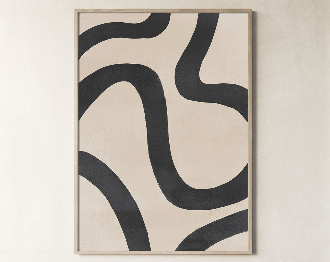 Black Wave Abstract Art Beige Bold Brush Curves Modern Wall Poster - Image 4