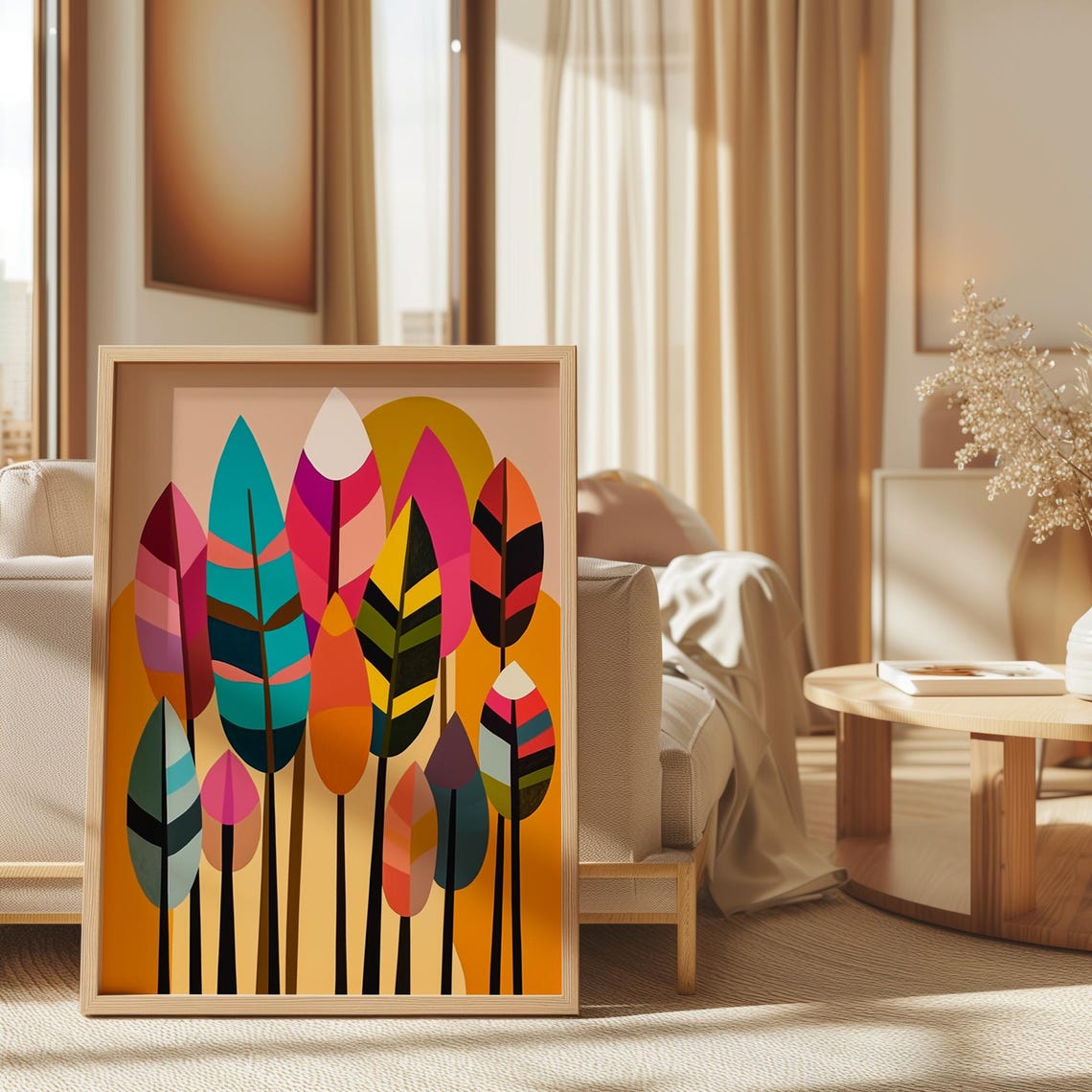 Geometric Feathers Warm Orange Abstract Colorful Boho Art Poster - Image 4