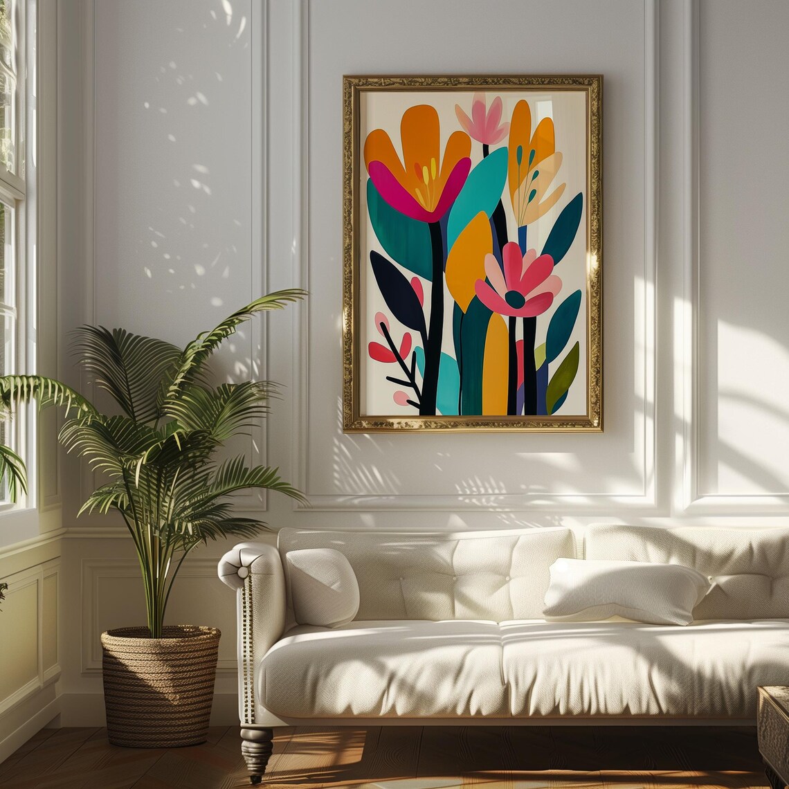 Bold Abstract Floral Orange Pink Teal Modern Botanical Art Poster - Image 3