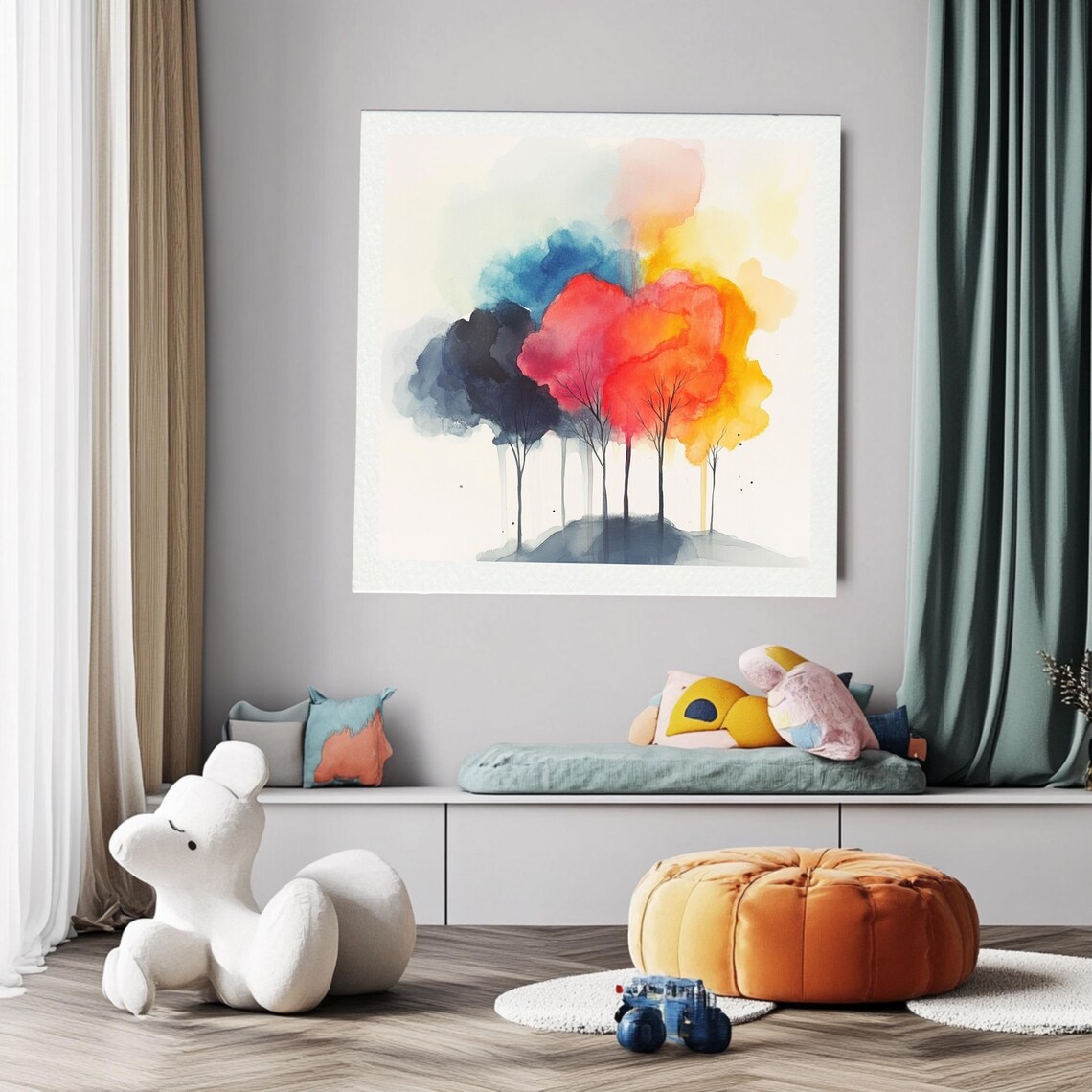 Abstract Colorful Tree, Watercolor Nursery Decor