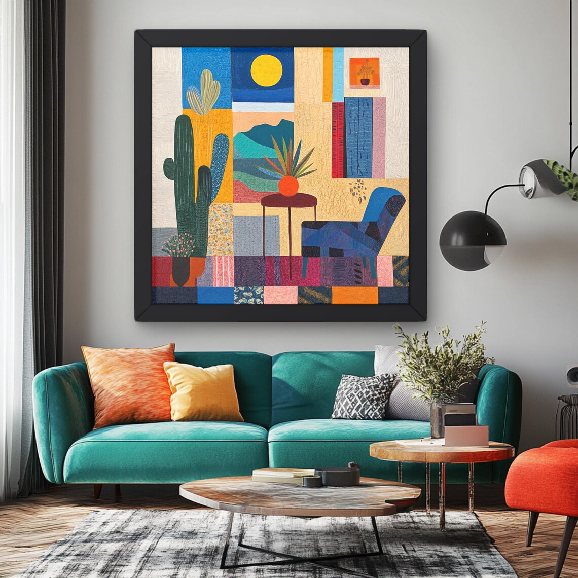 Trendy Mid Century Boho Abstract Painting, Art Print