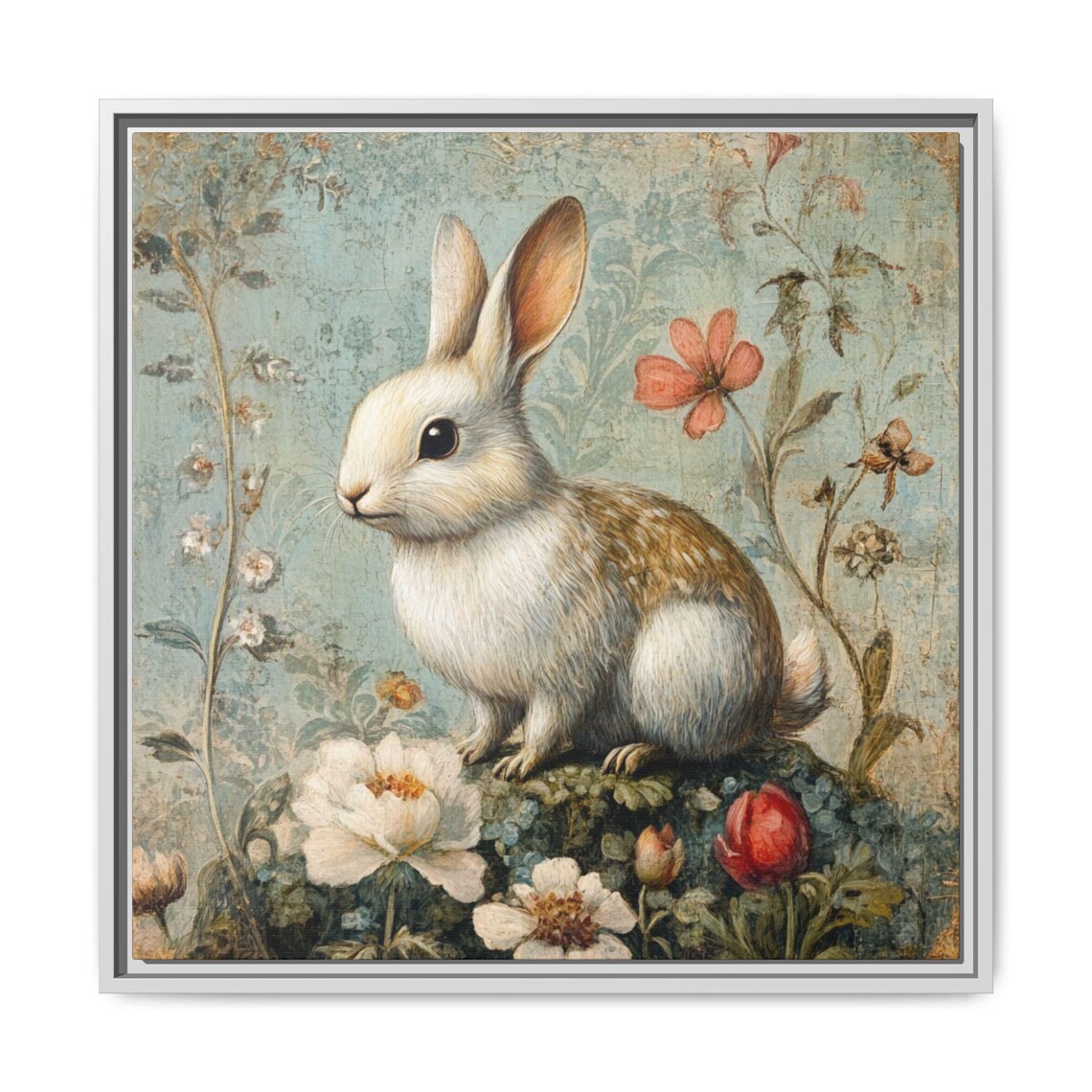 Cute Bunny Vintage Floral Whimsical Nursery Decor - Image 4