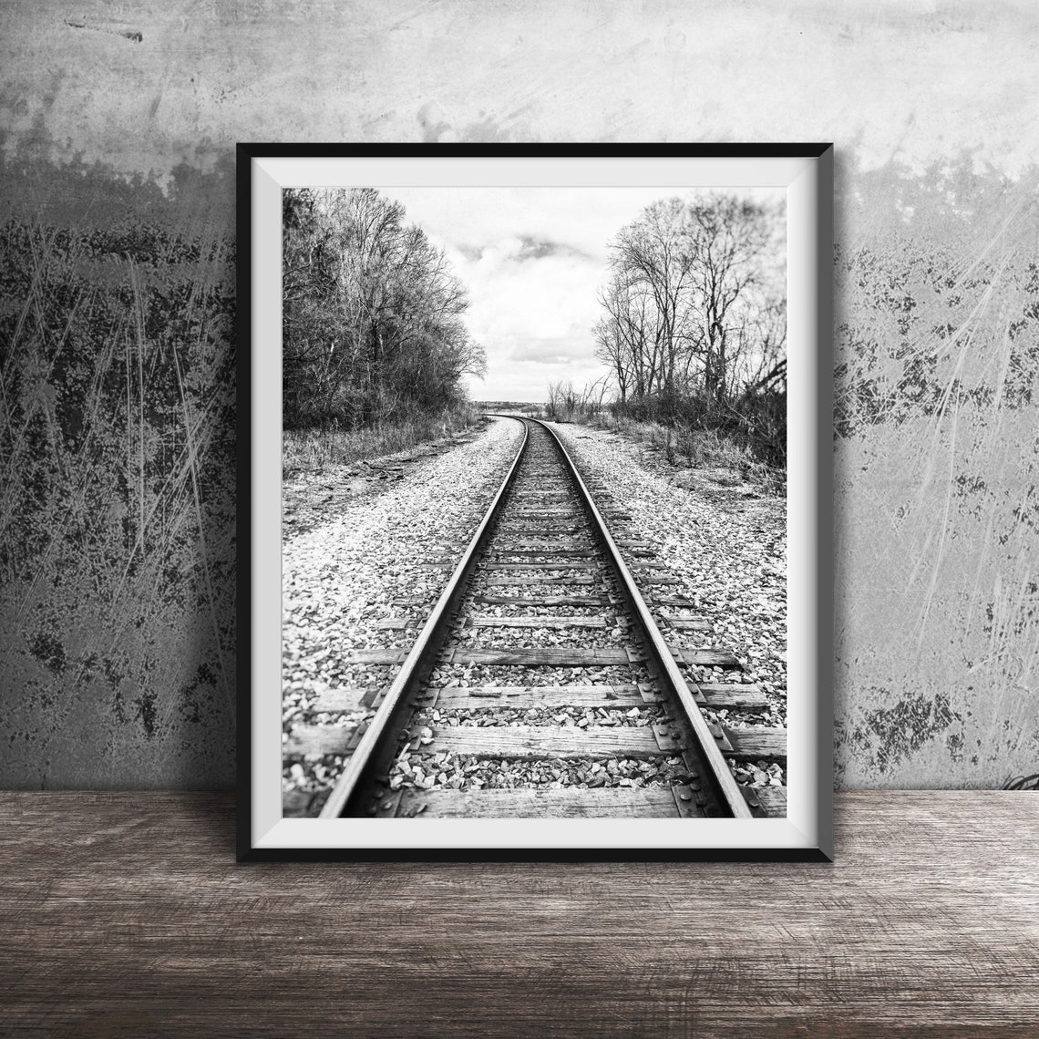 Rustic Train Tracks Through Trees Wanderlust Travel Photography Poster - Image 2