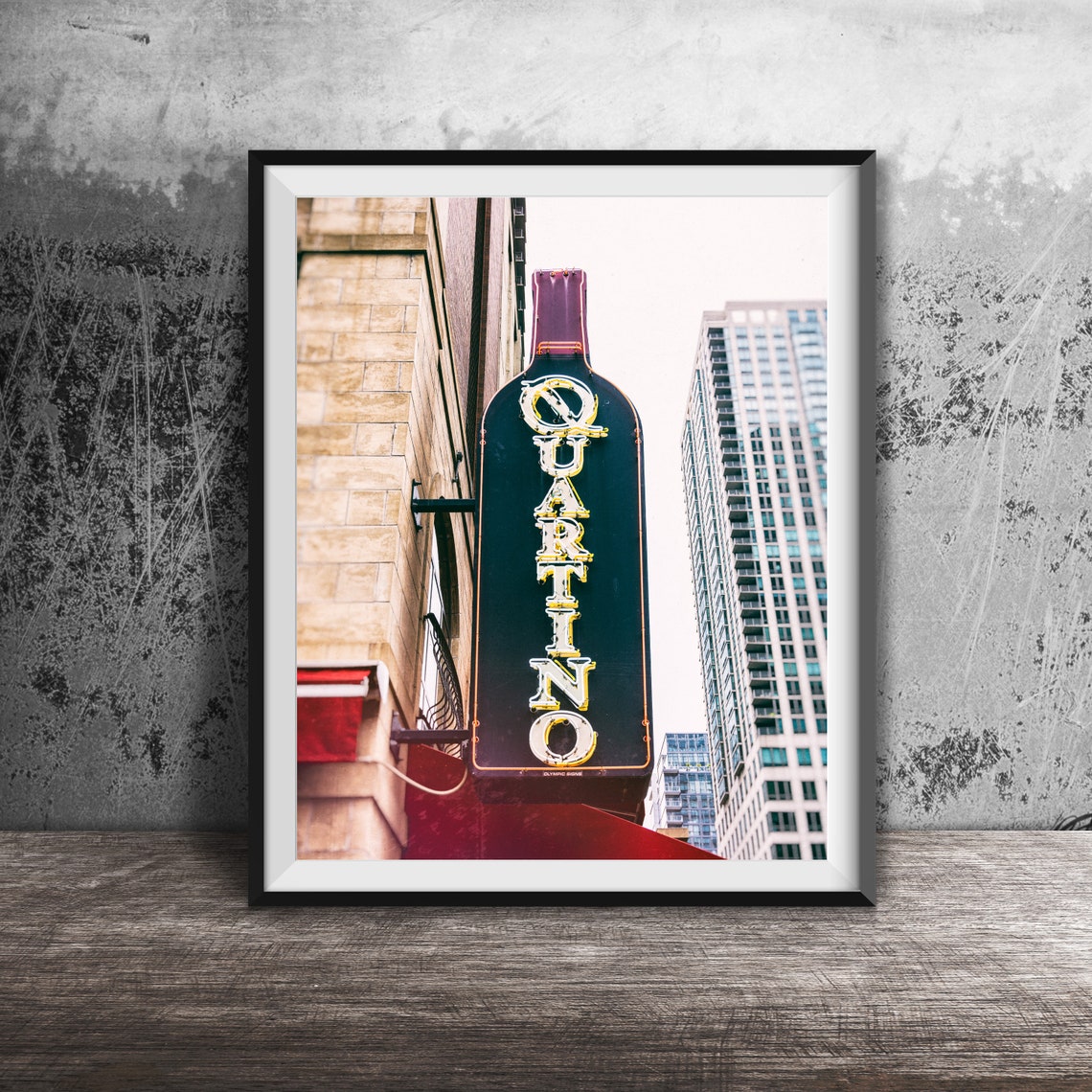 Quartino Wine Bottle Shaped Neon Sign Restaurant Landmark Poster