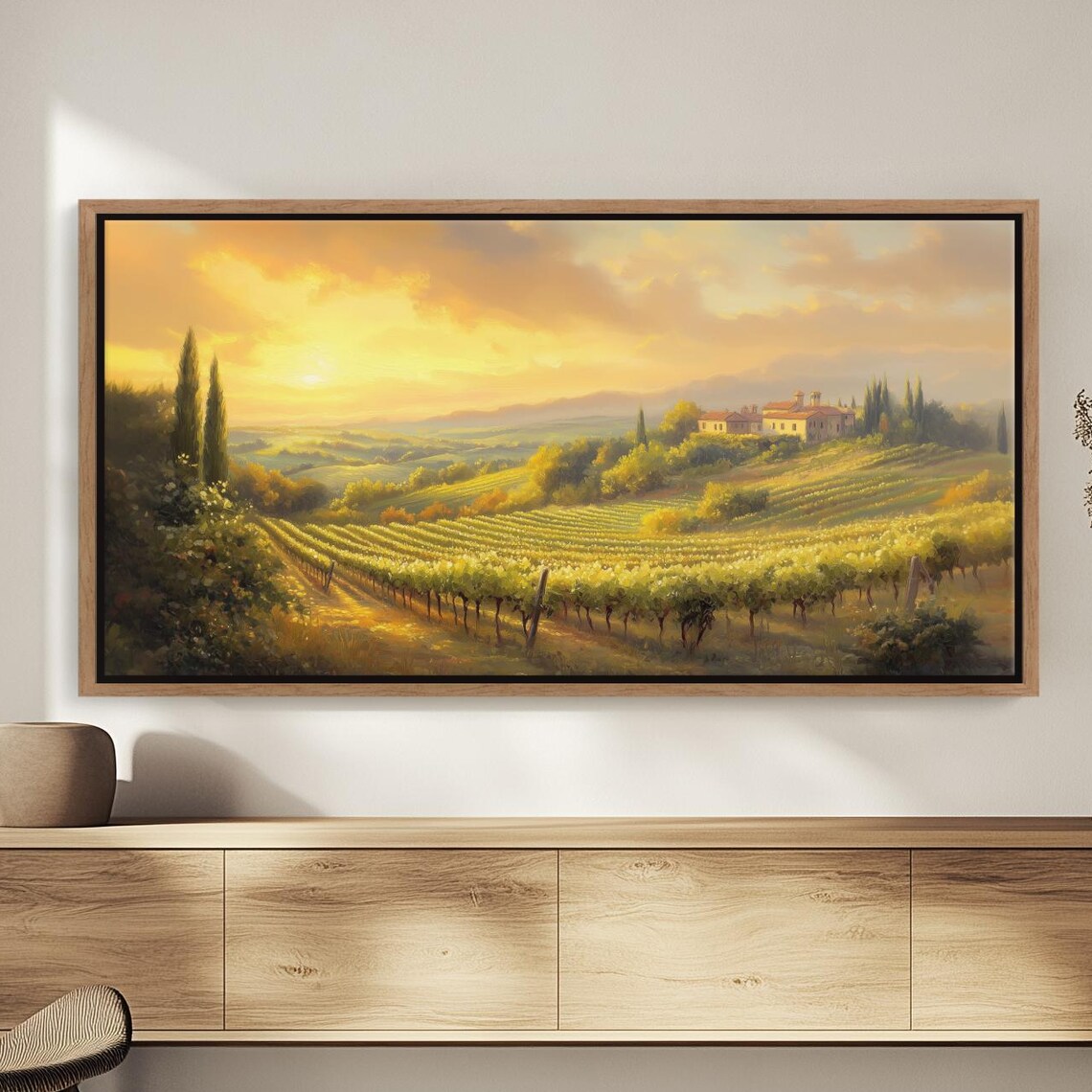 Tuscan Vineyard Sunset Villa Rolling Golden Hills Italy Art Print