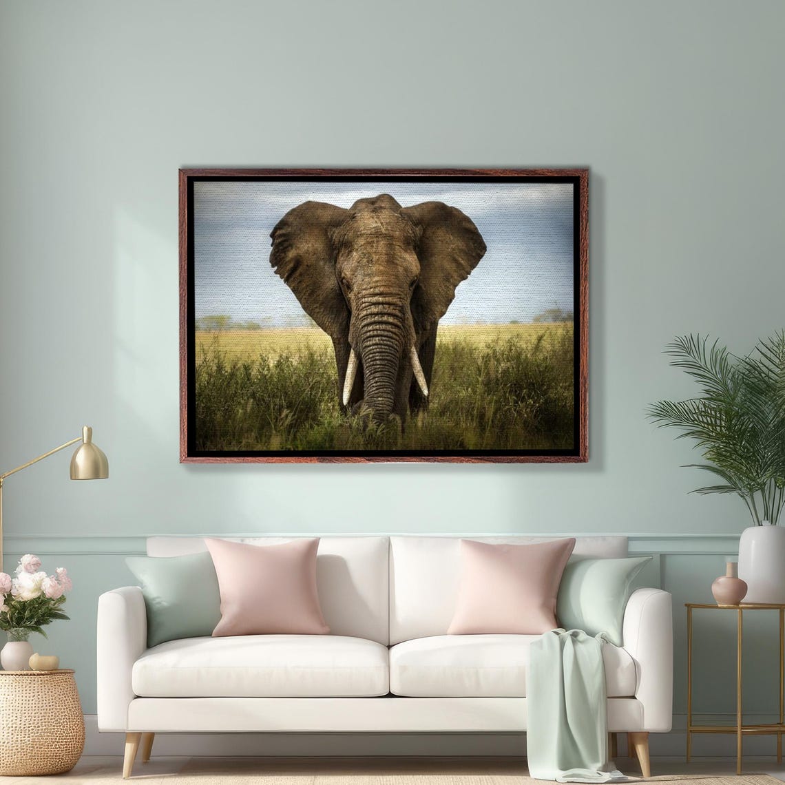 African Elephant Close-Up In The Grassy Savanna Photo Art Poster