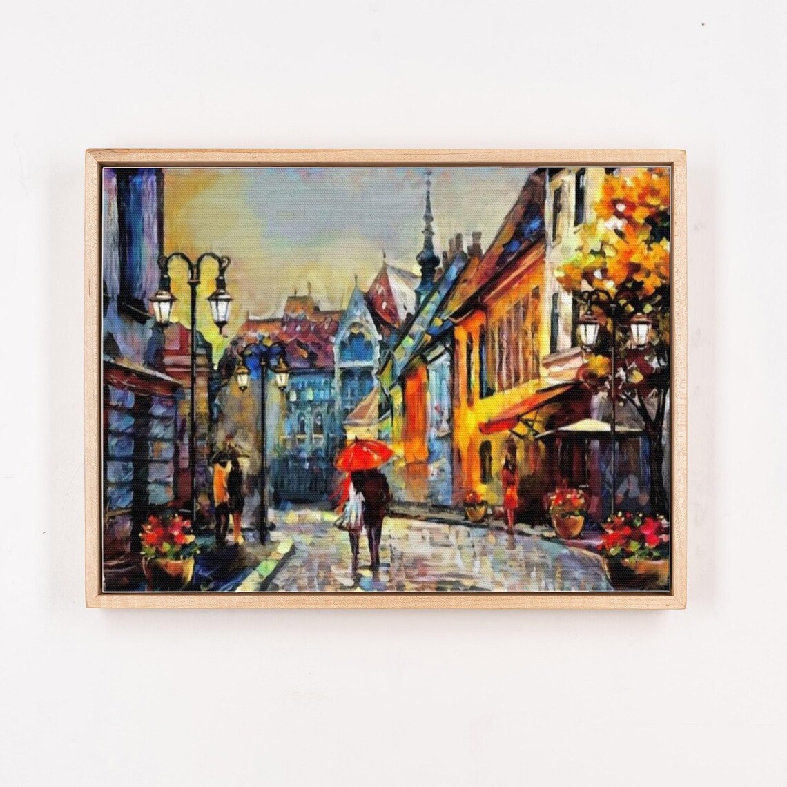 Budapest Street With Red Umbrella Oil Painting Scene Art Poster - Image 4