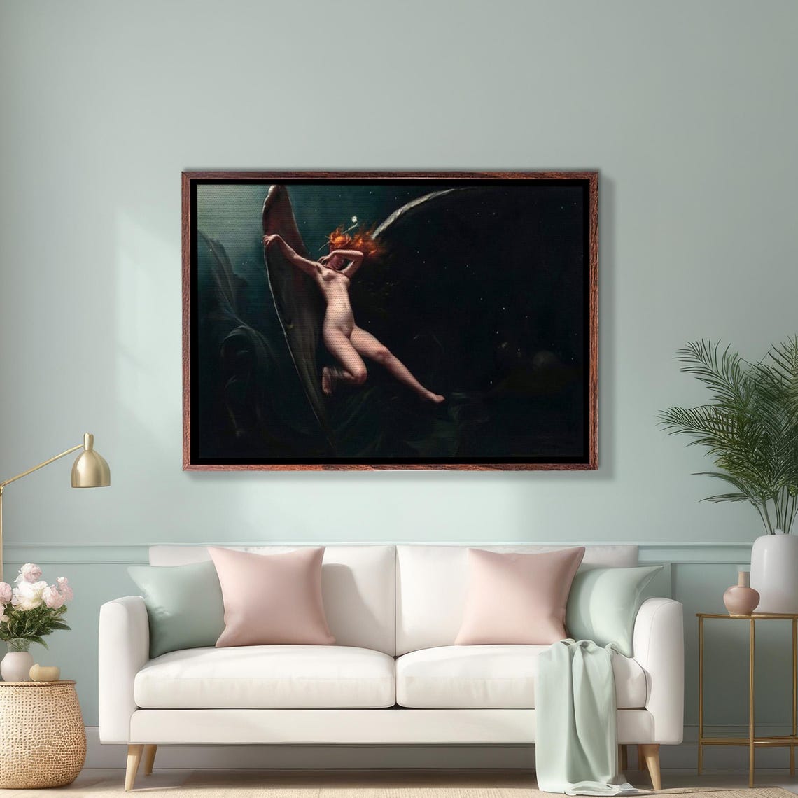 Fairy Flying Beneath a Crescent Moon in a Starry Night Sky Poster
