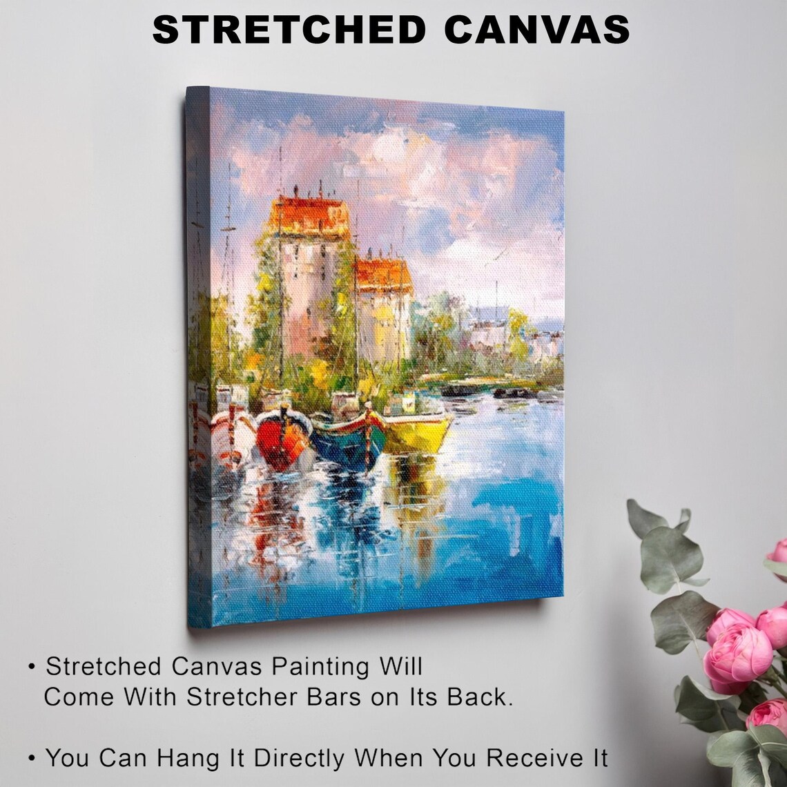 Colorful Boats In A Sunlit Harbor Oil Painting Style Landscape Poster - Image 3