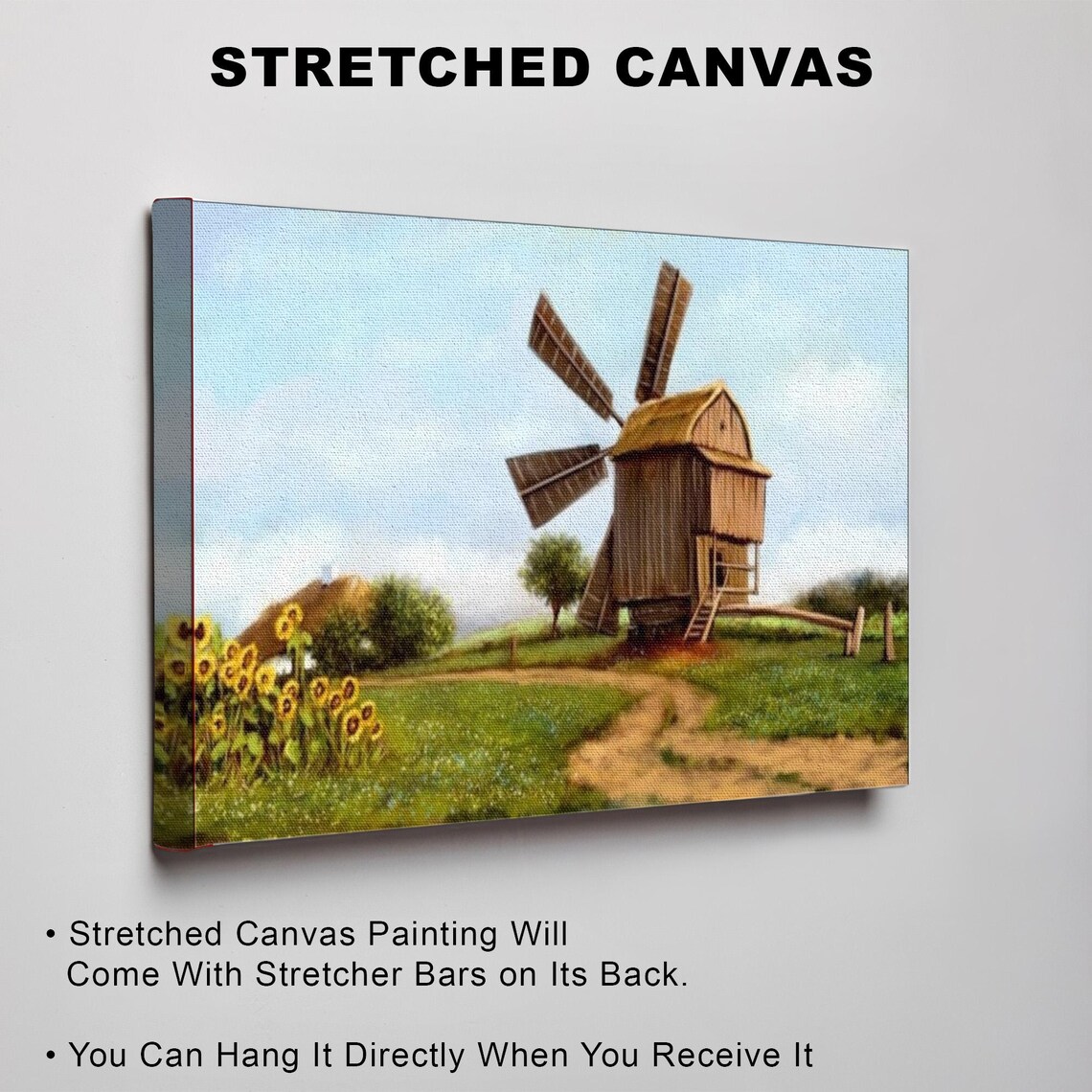 Rustic Wooden Windmill In Country Field With Sunflowers Poster - Image 3