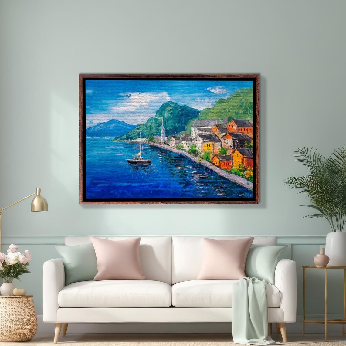Hallstatt Austria Lakeside Village Painting Lake View Poster