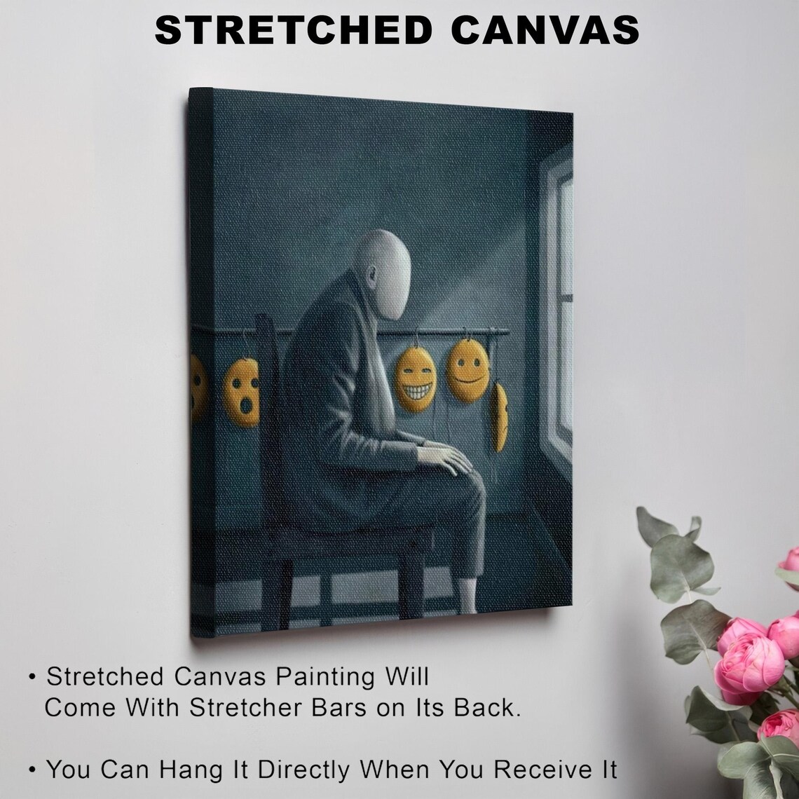 Faceless Man With Emoji Smile Masks Surreal Psychology Art Poster - Image 3