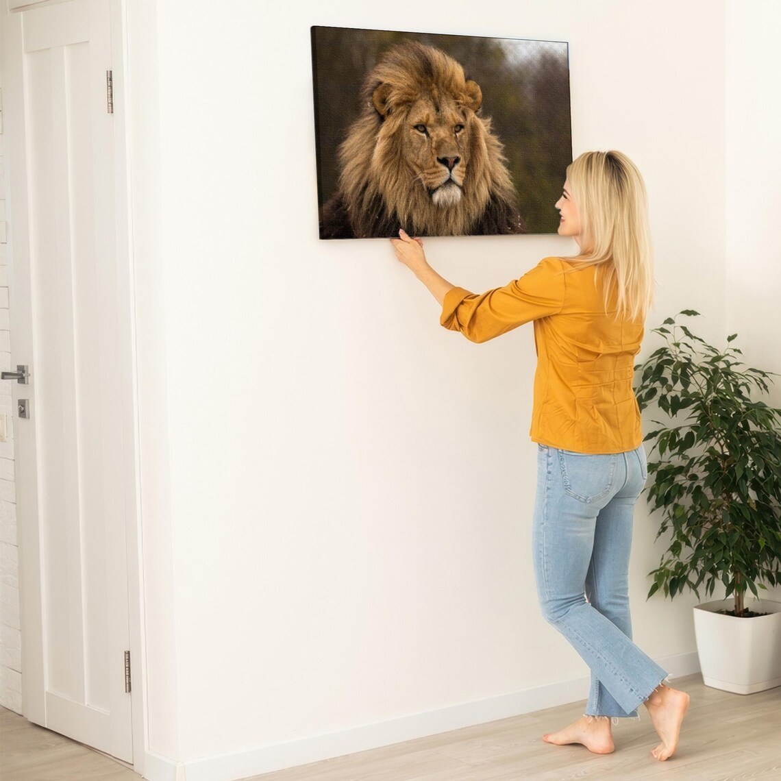 Majestic Male Lion Close-Up Wildlife Portrait Painting Poster - Image 5