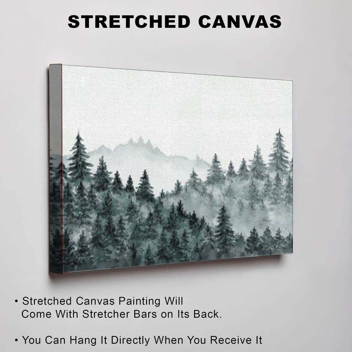 Misty Pine Forest Watercolor In Soft Gray Green Tones Poster - Image 3